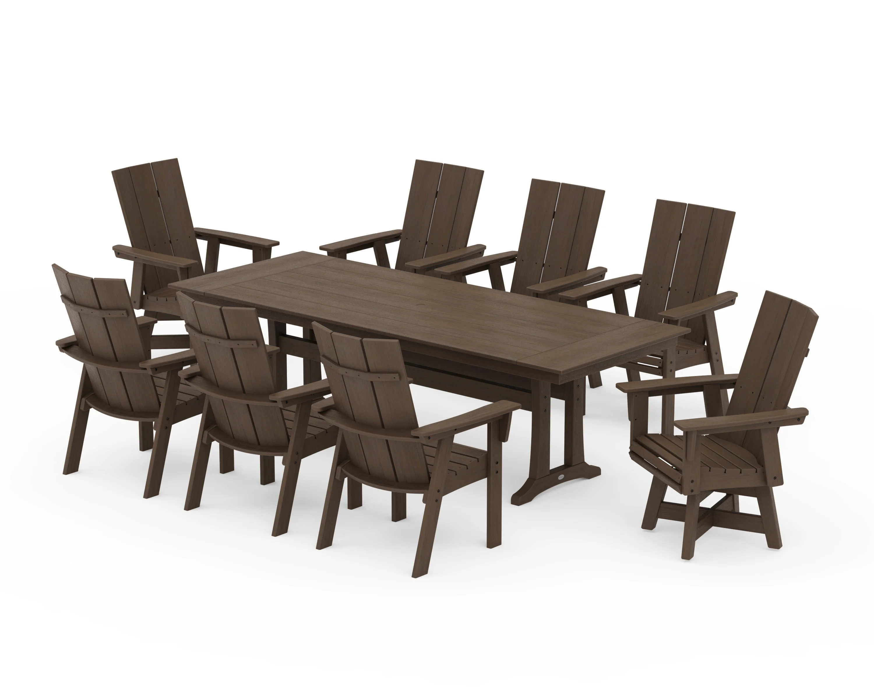 Modern Curveback Adirondack Swivel 9-Piece Farmhouse Dining Set with Trestle Legs - Image 14