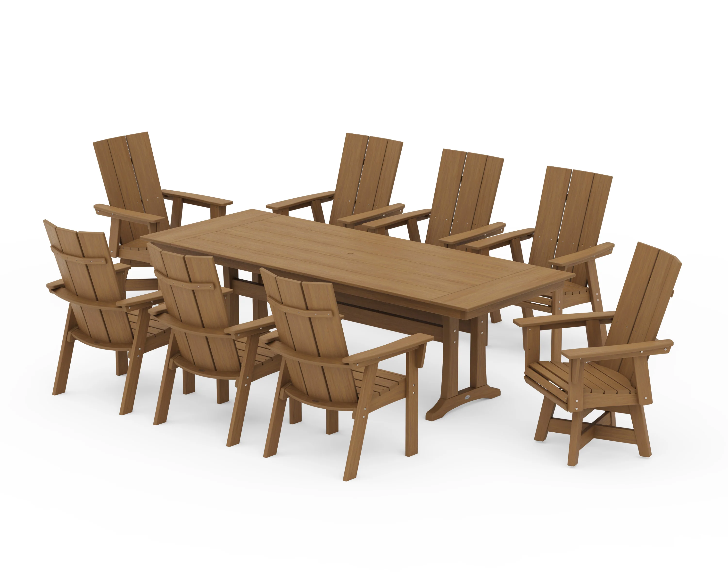 Modern Curveback Adirondack Swivel 9-Piece Farmhouse Dining Set with Trestle Legs - Image 15