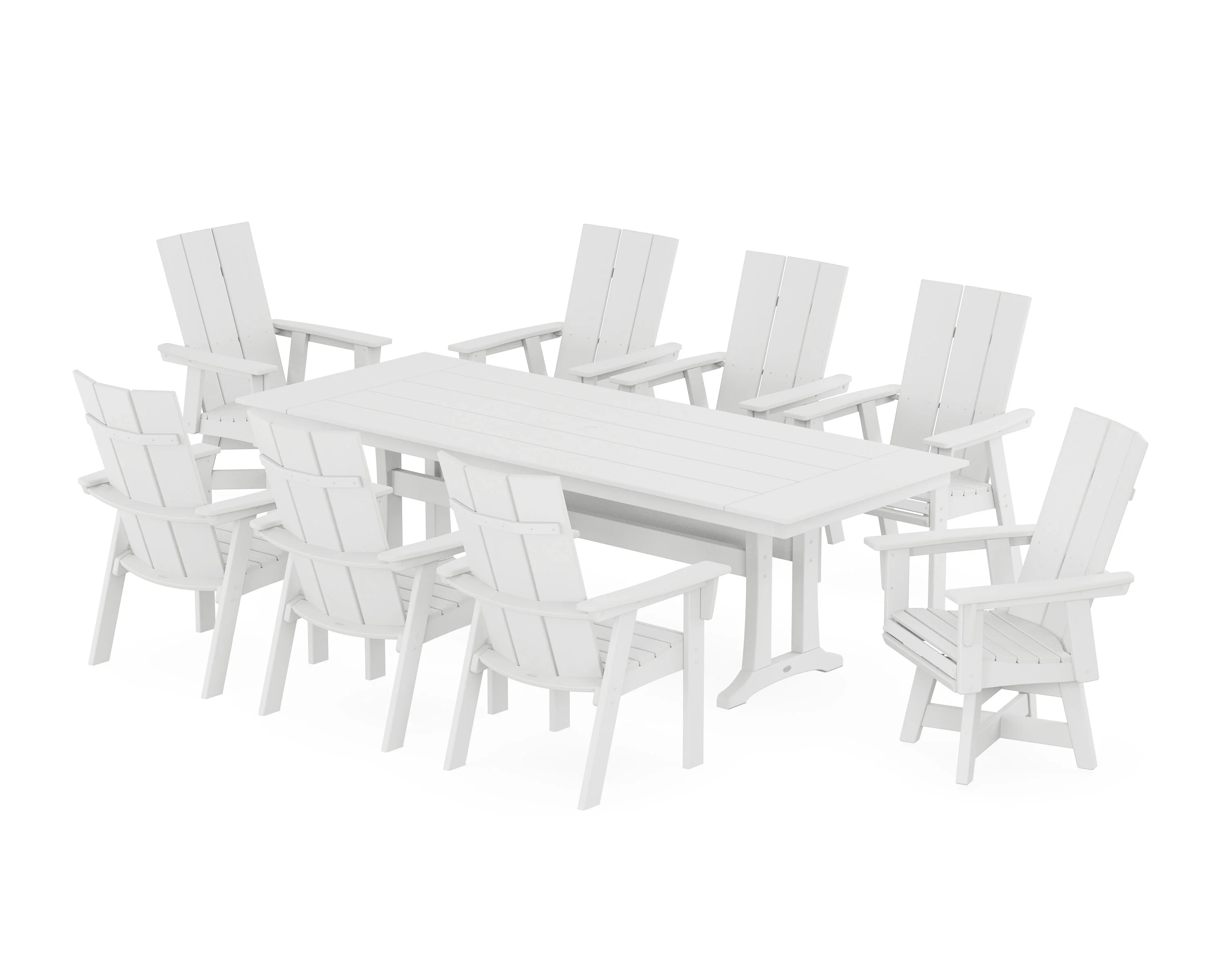 Modern Curveback Adirondack Swivel 9-Piece Farmhouse Dining Set with Trestle Legs - Image 4