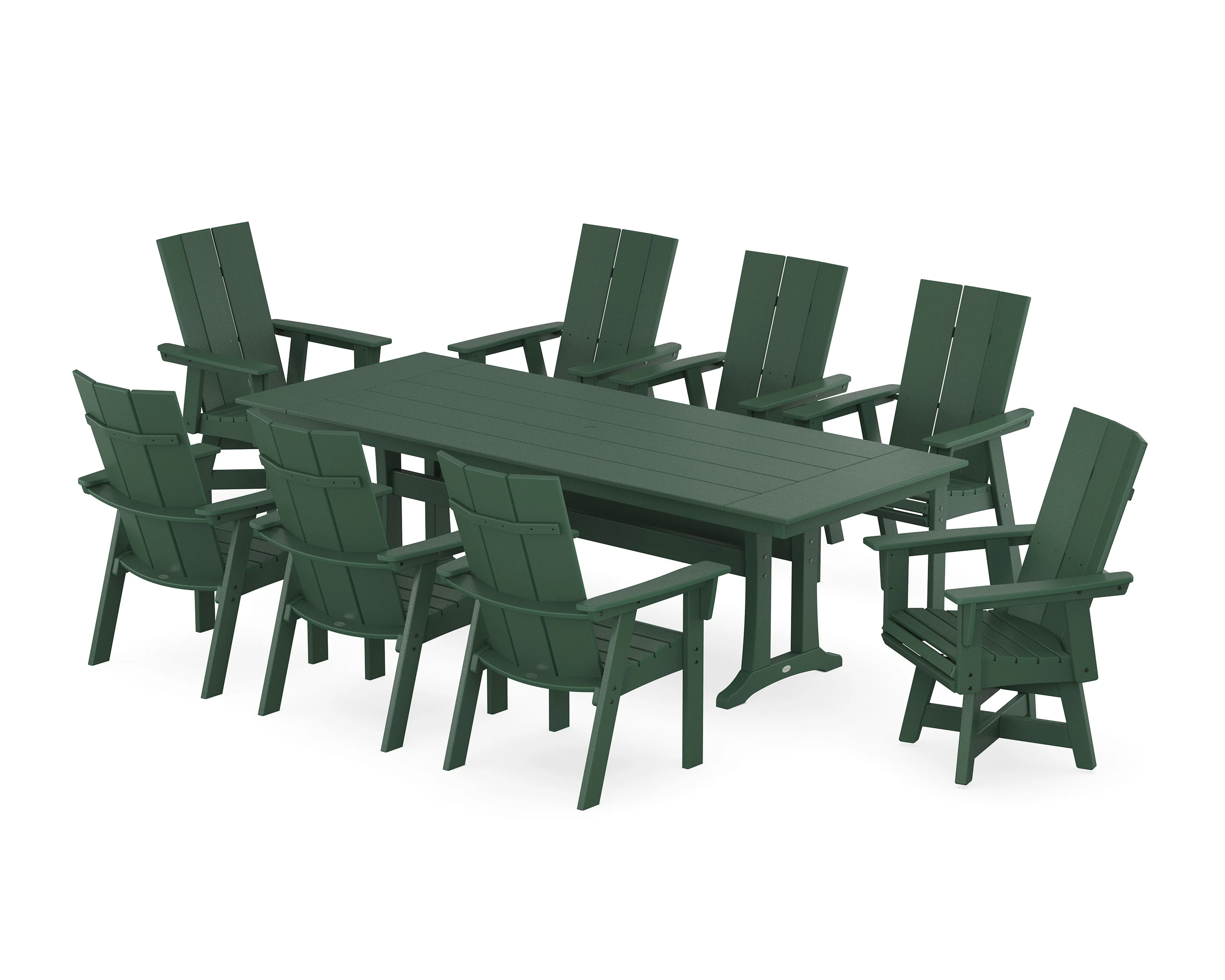 Modern Curveback Adirondack Swivel 9-Piece Farmhouse Dining Set with Trestle Legs - Image 6