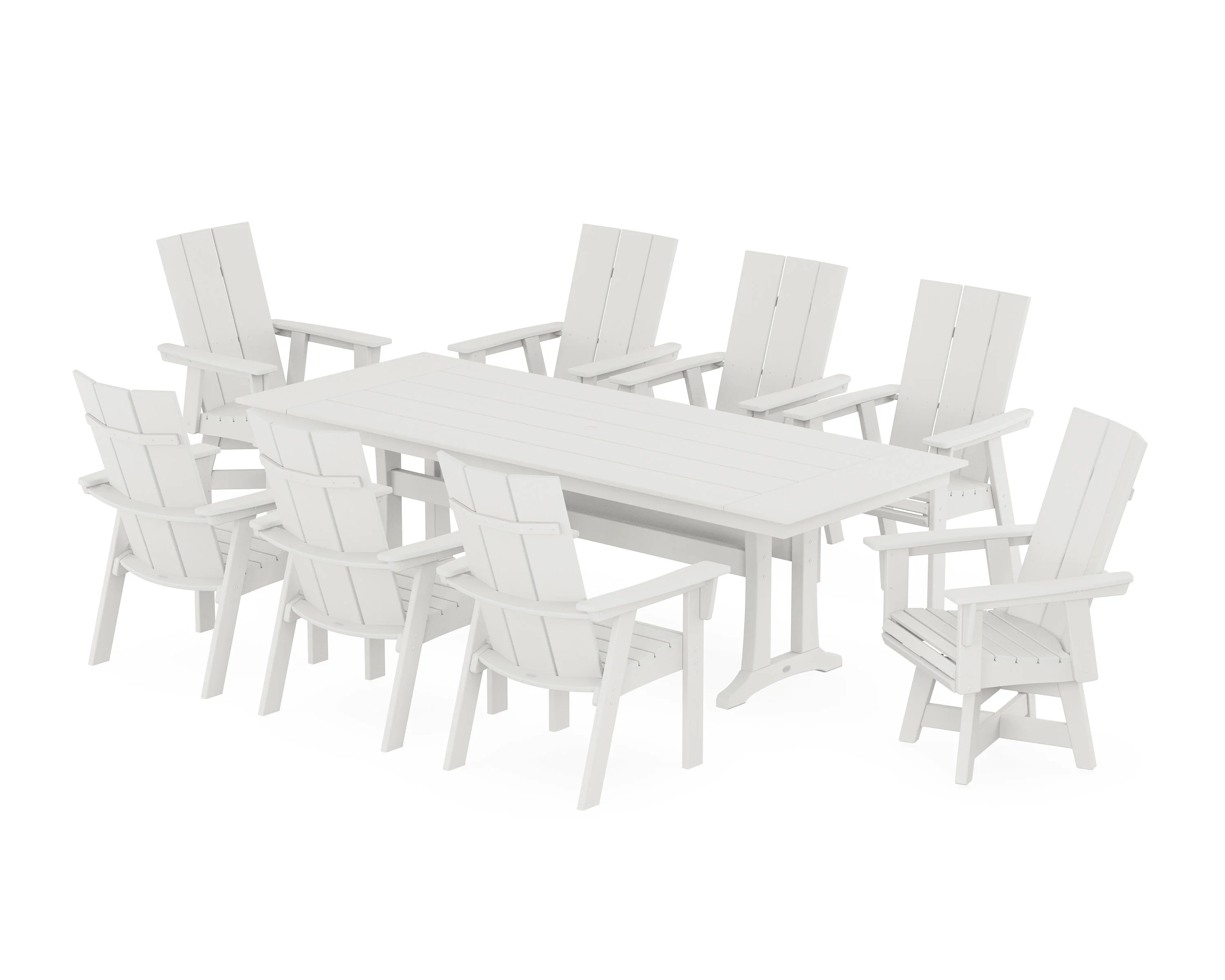 Modern Curveback Adirondack Swivel 9-Piece Farmhouse Dining Set with Trestle Legs - Image 7