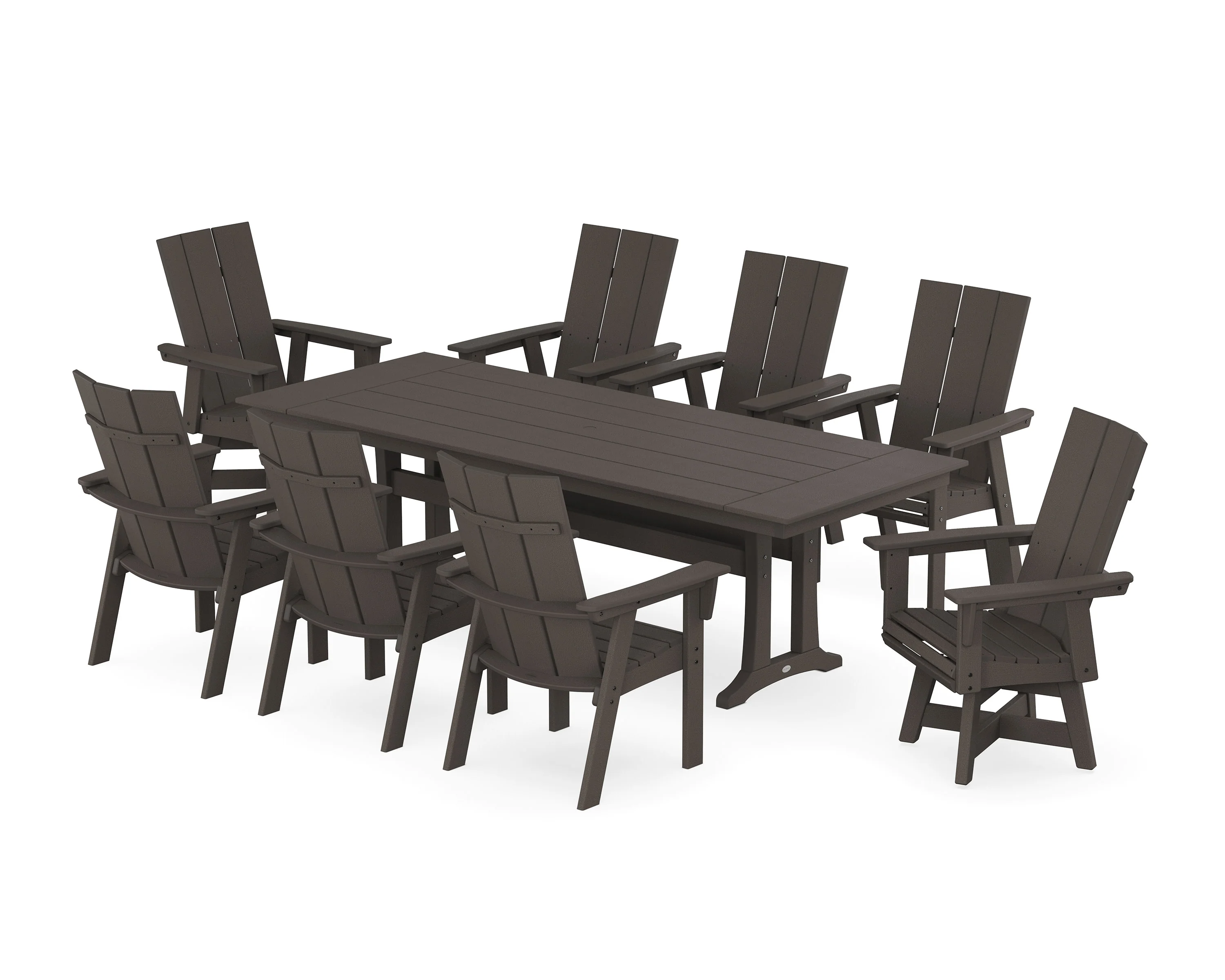 Modern Curveback Adirondack Swivel 9-Piece Farmhouse Dining Set with Trestle Legs - Image 8