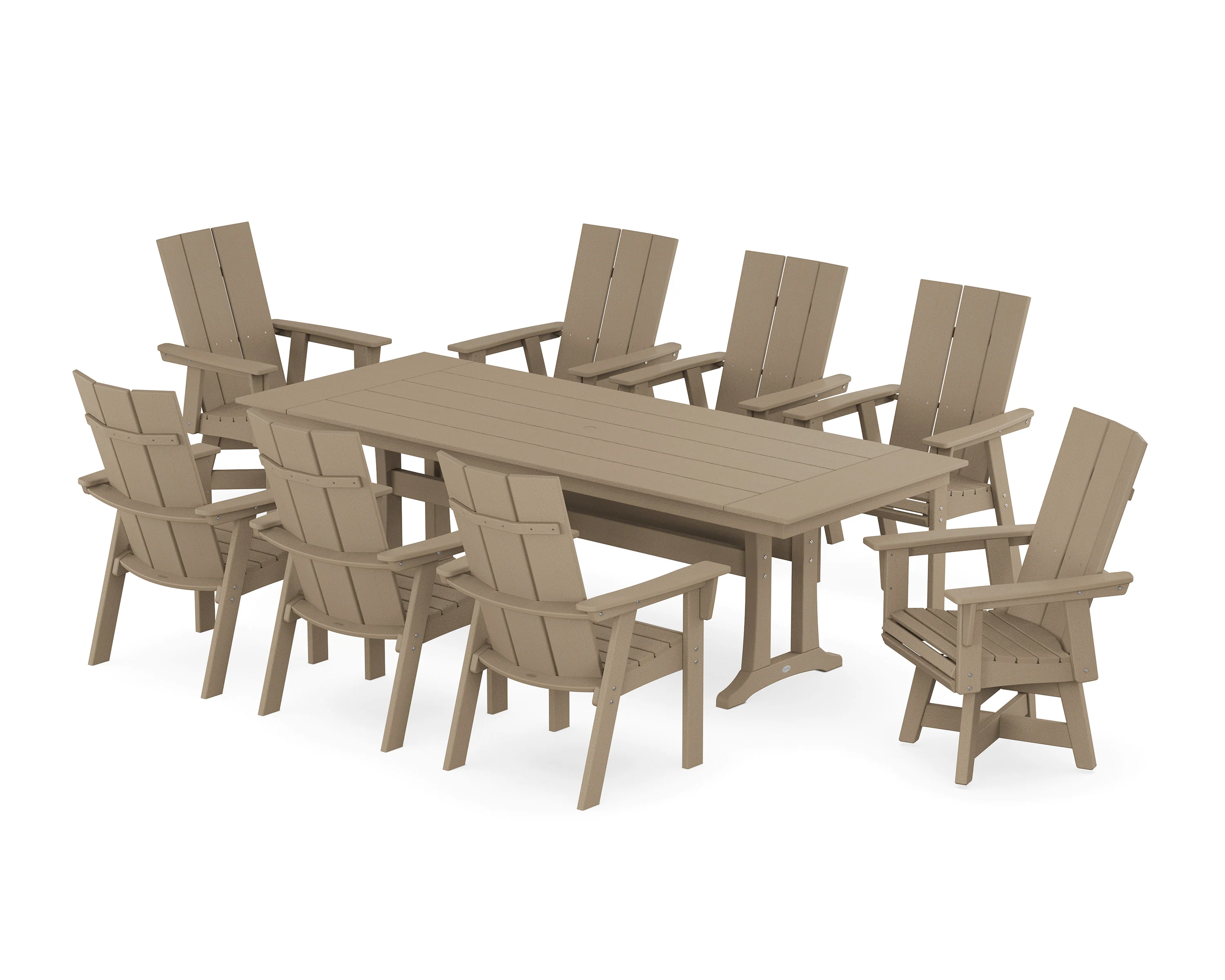 Modern Curveback Adirondack Swivel 9-Piece Farmhouse Dining Set with Trestle Legs - Image 9