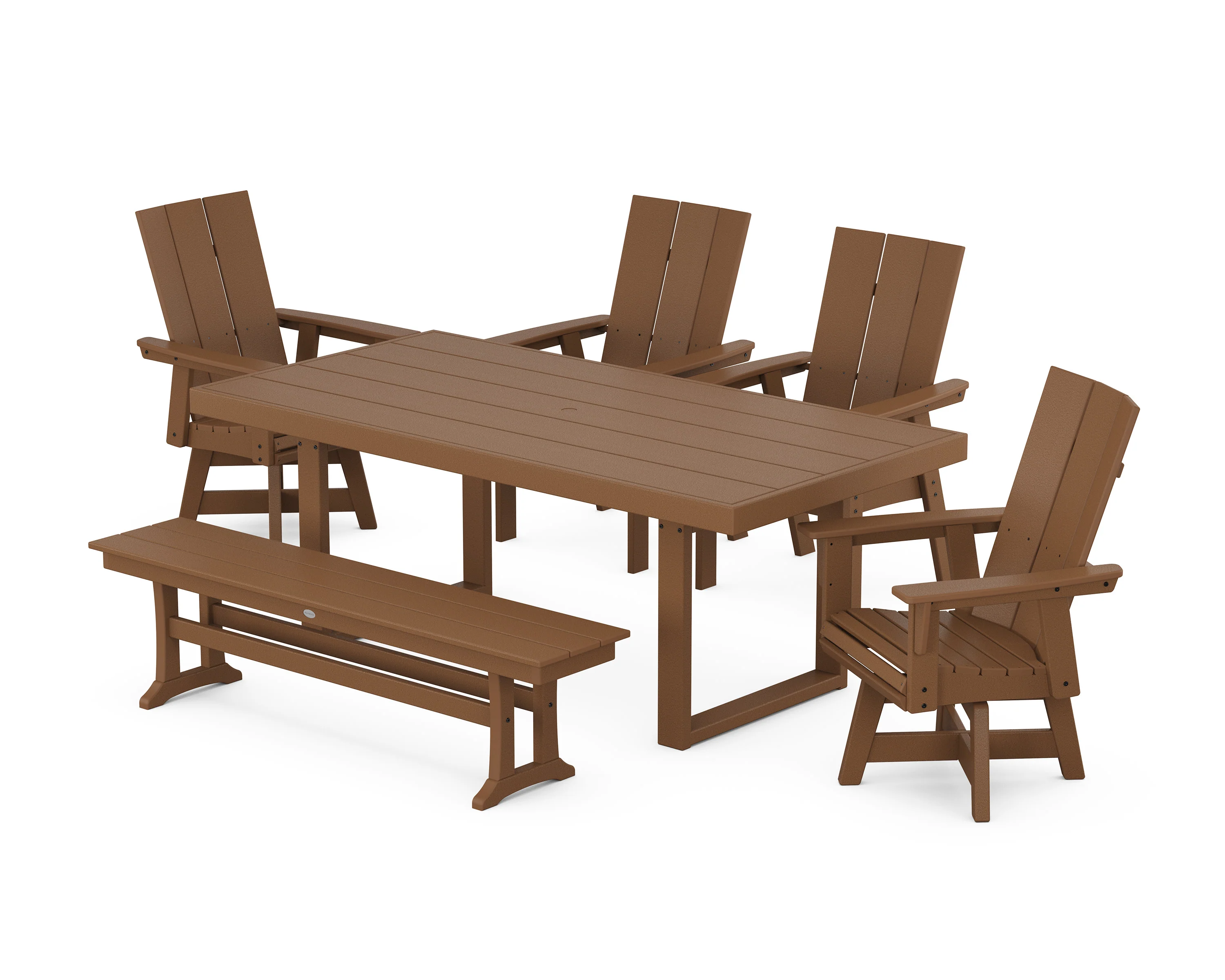 Modern Curveback Adirondack Swivel Chair 6-Piece Dining Set with Bench - Image 10
