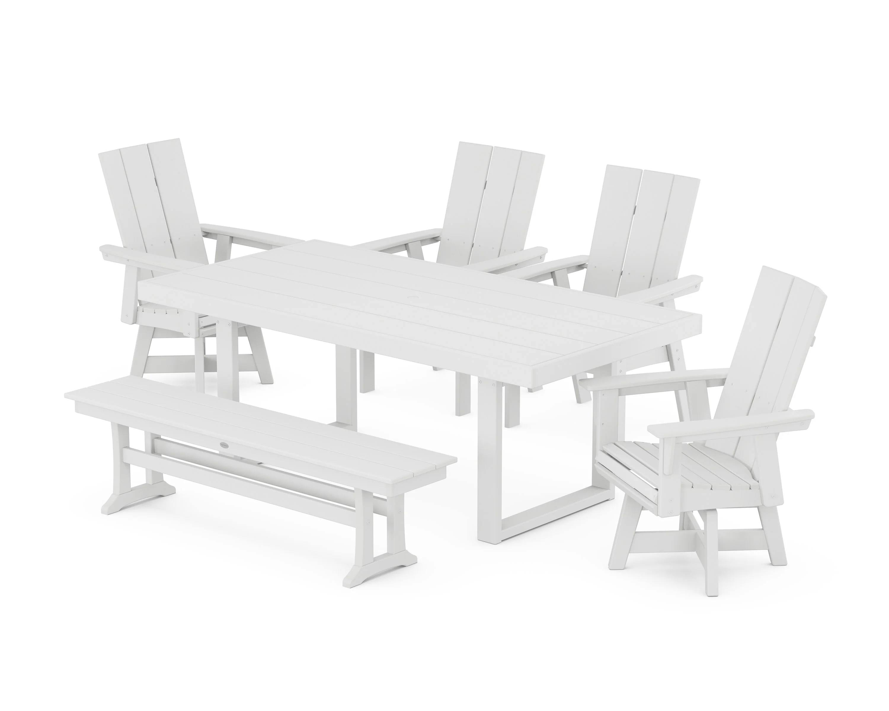 Modern Curveback Adirondack Swivel Chair 6-Piece Dining Set with Bench - Image 12