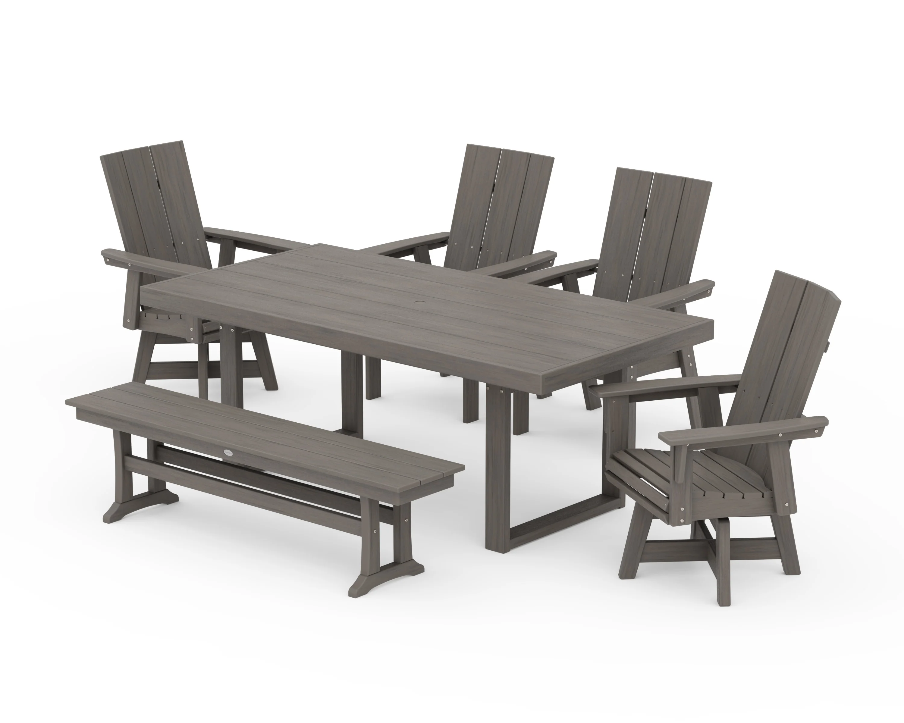Modern Curveback Adirondack Swivel Chair 6-Piece Dining Set with Bench - Image 13