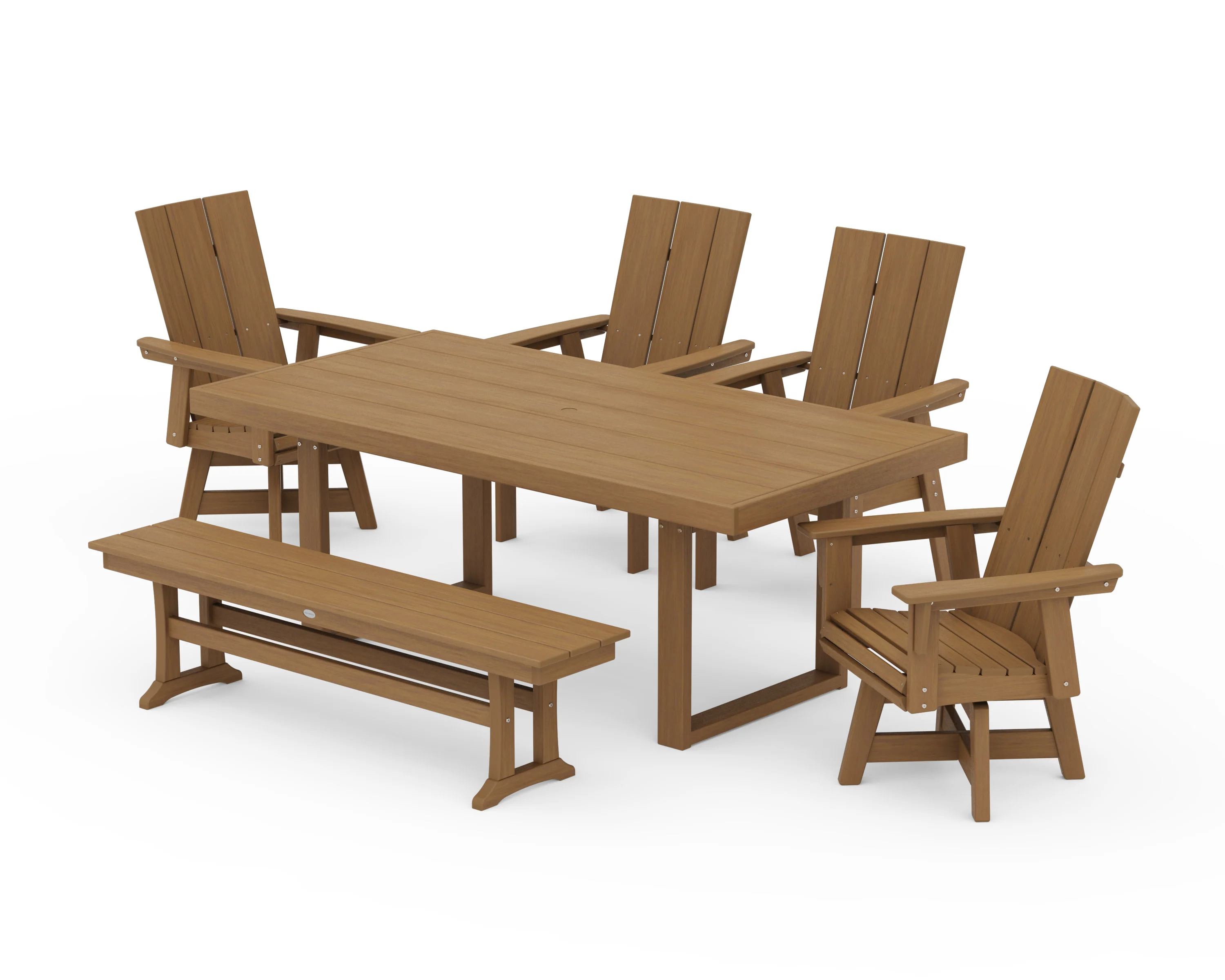 Modern Curveback Adirondack Swivel Chair 6-Piece Dining Set with Bench - Image 15