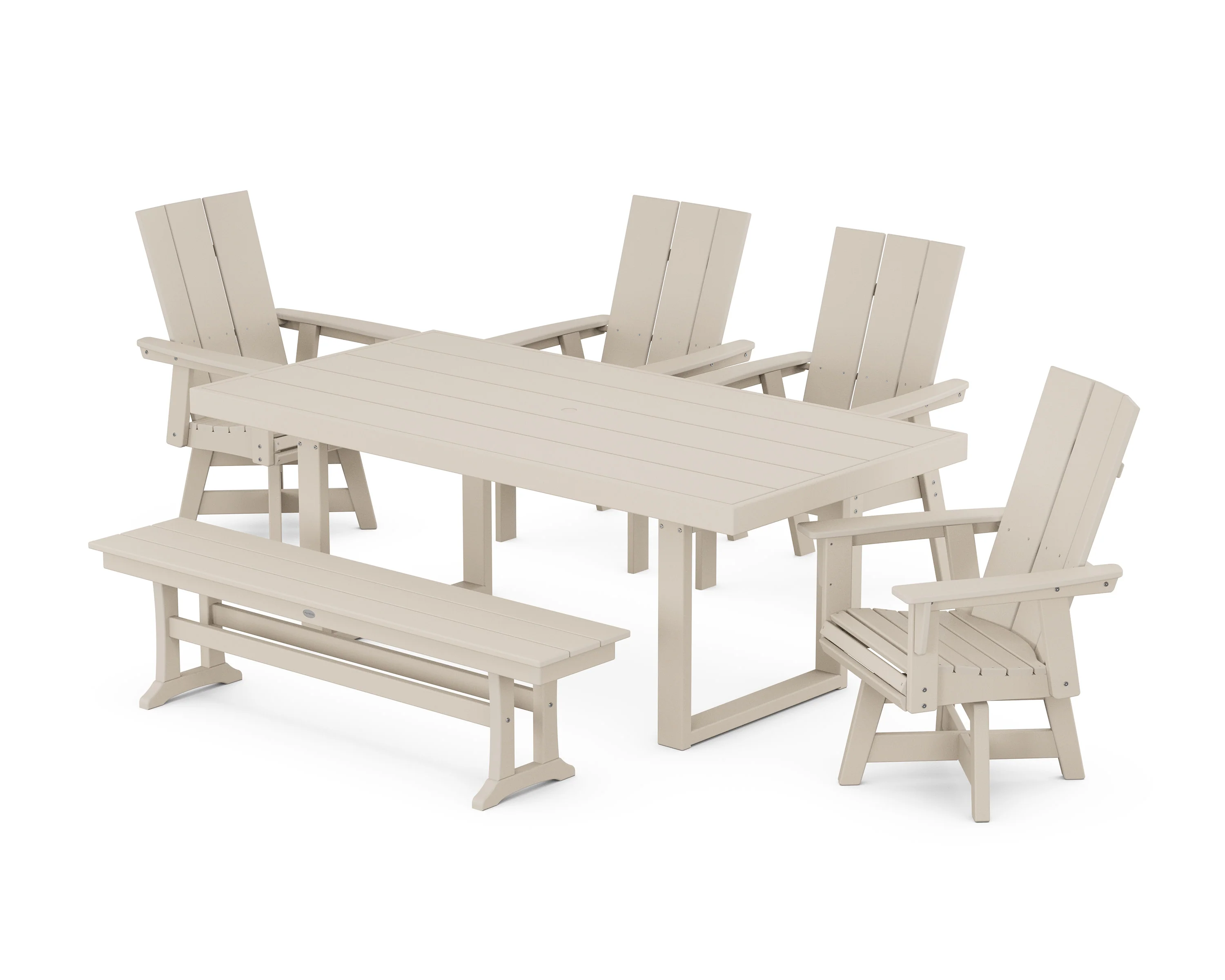 Modern Curveback Adirondack Swivel Chair 6-Piece Dining Set with Bench - Image 5