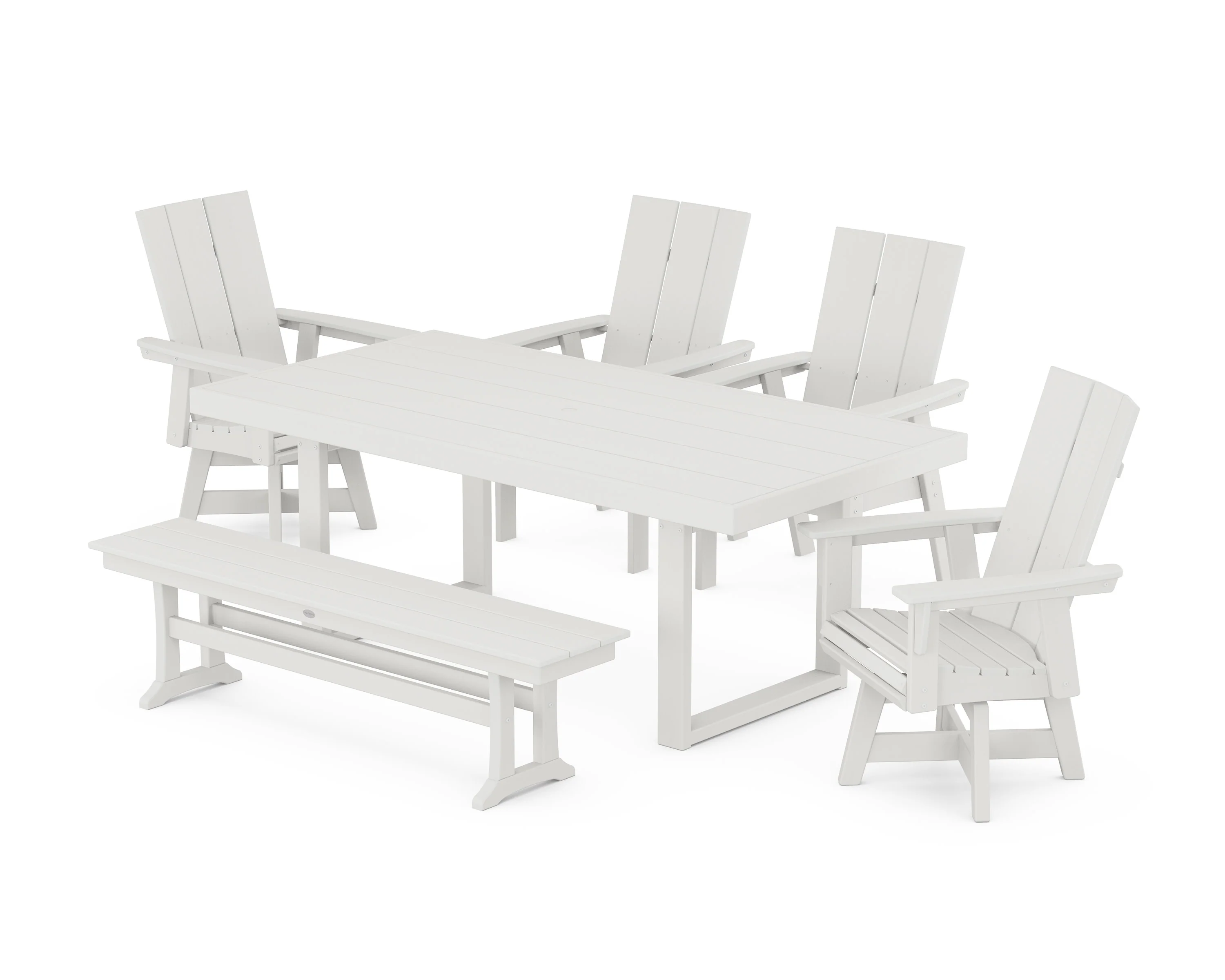 Modern Curveback Adirondack Swivel Chair 6-Piece Dining Set with Bench - Image 6