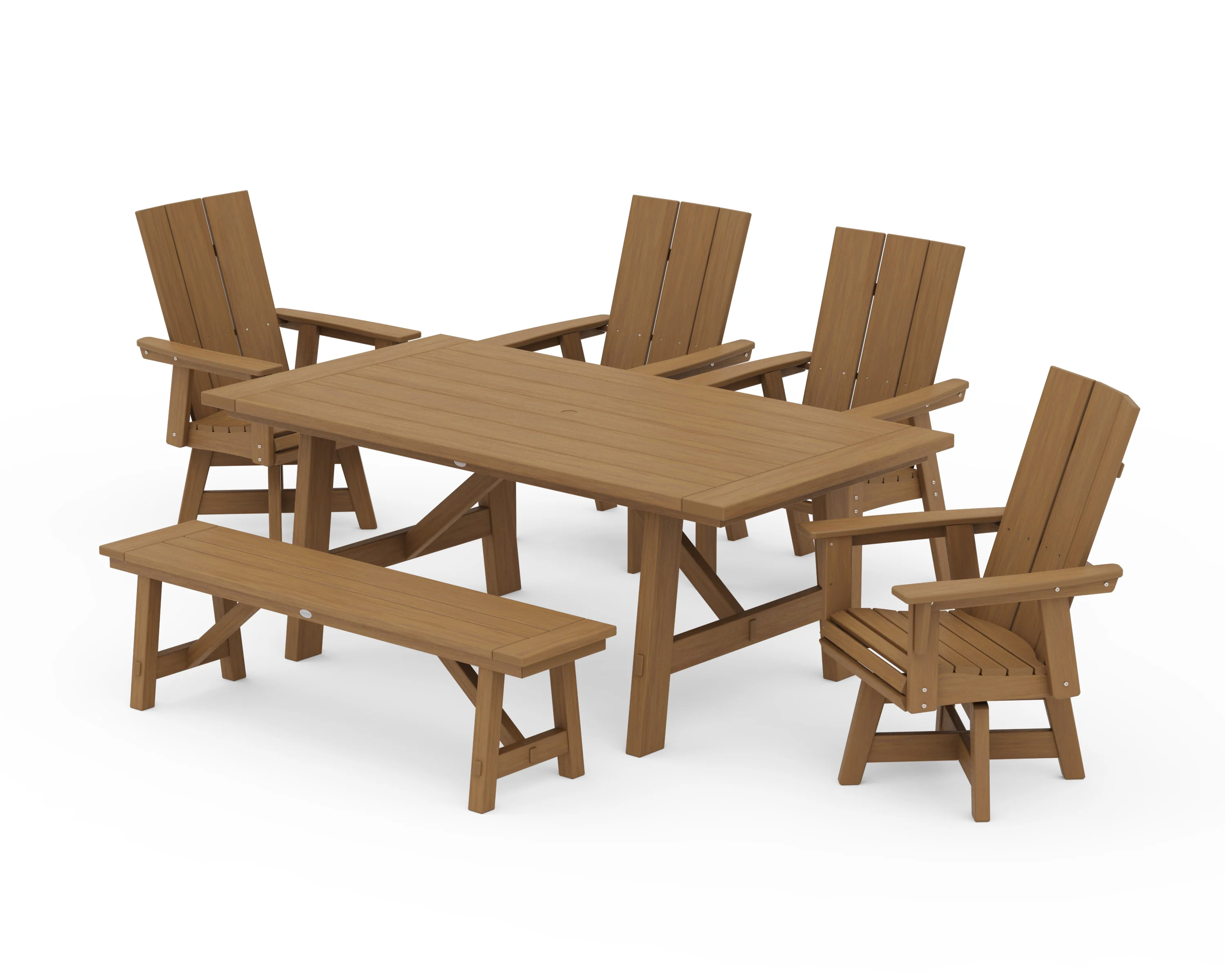 Modern Curveback Adirondack Swivel Chair 6-Piece Rustic Farmhouse Dining Set with Bench - Image 15