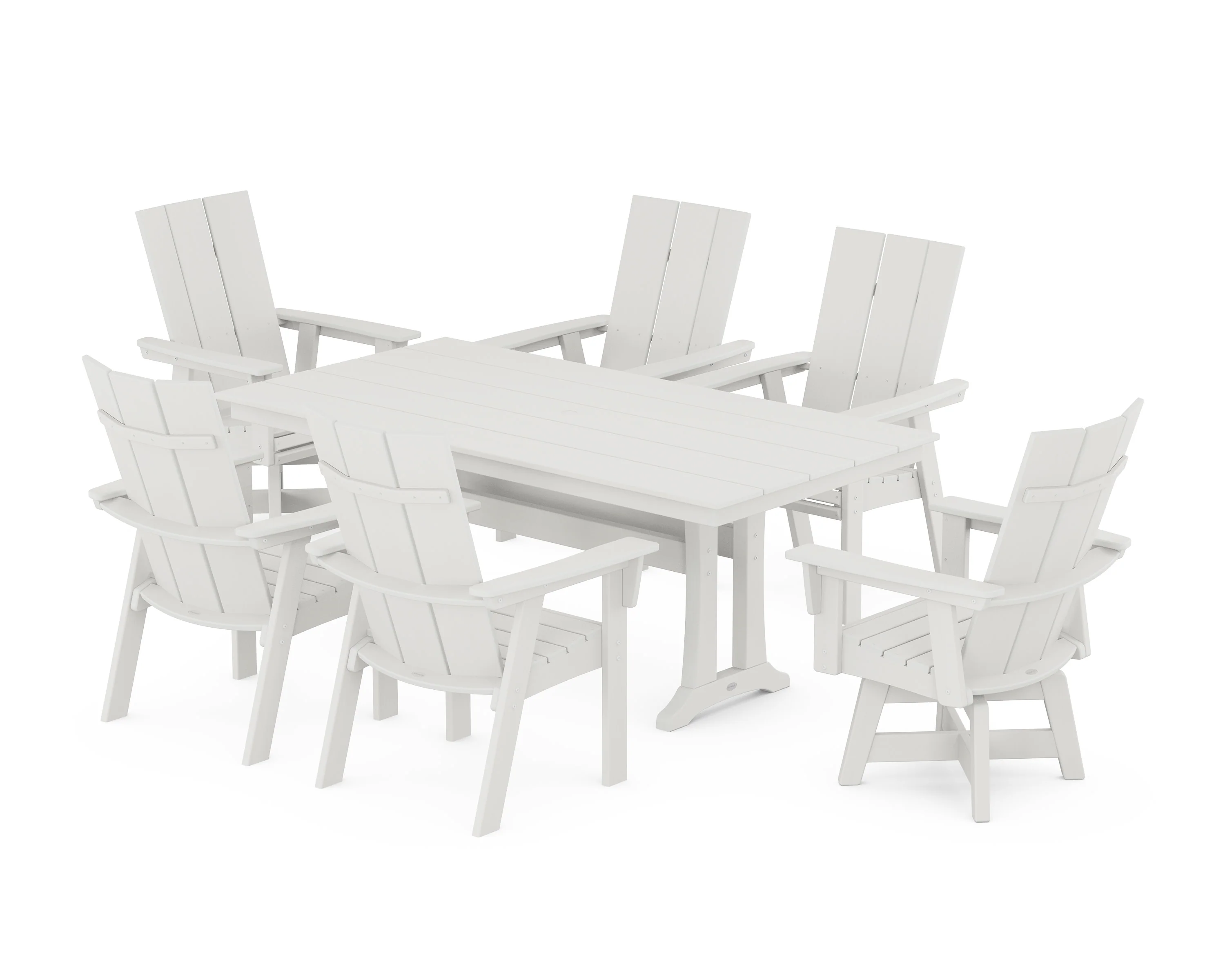 Modern Curveback Adirondack Swivel Chair 7-Piece Farmhouse Dining Set With Trestle Legs - Image 12