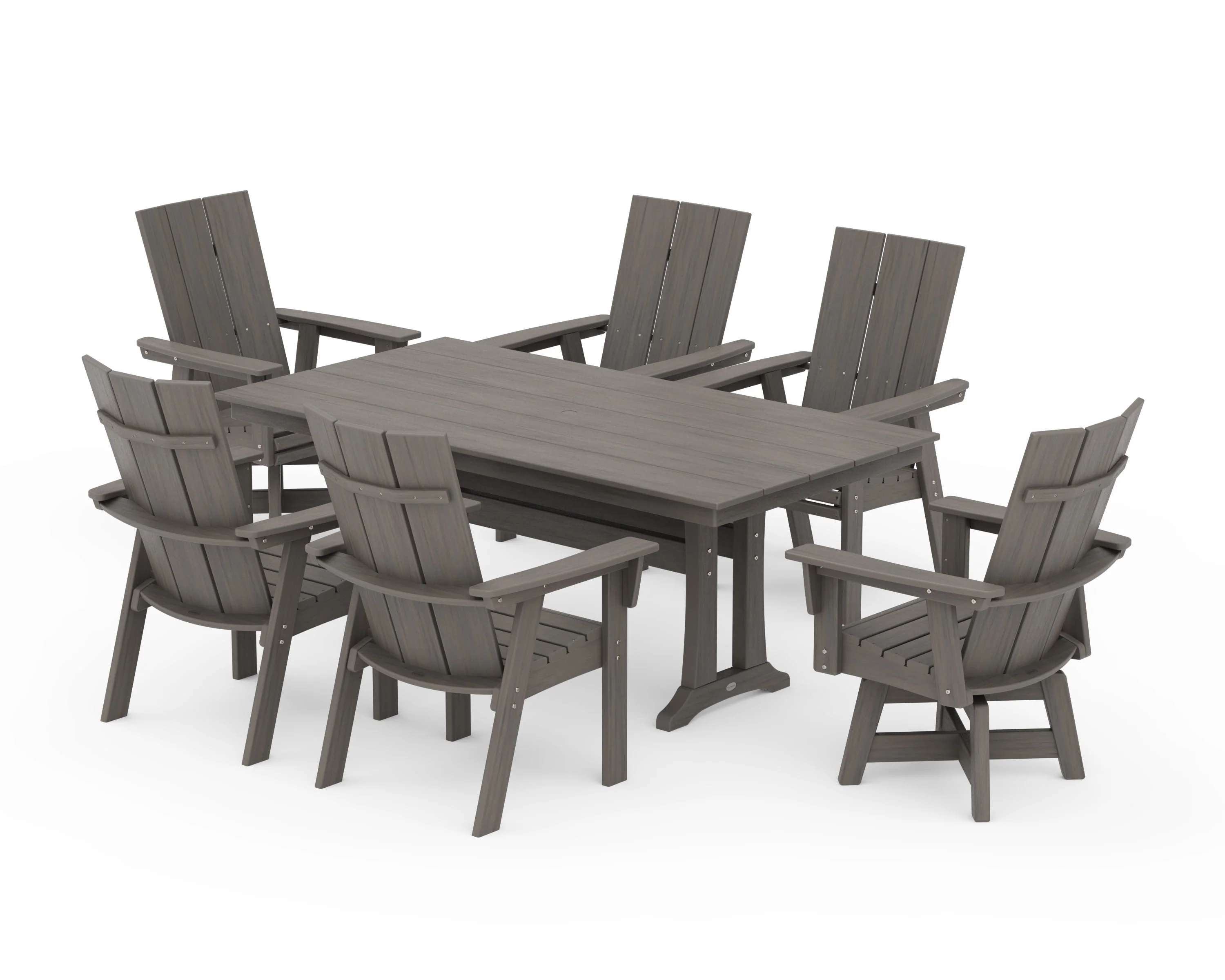 Modern Curveback Adirondack Swivel Chair 7-Piece Farmhouse Dining Set With Trestle Legs - Image 13