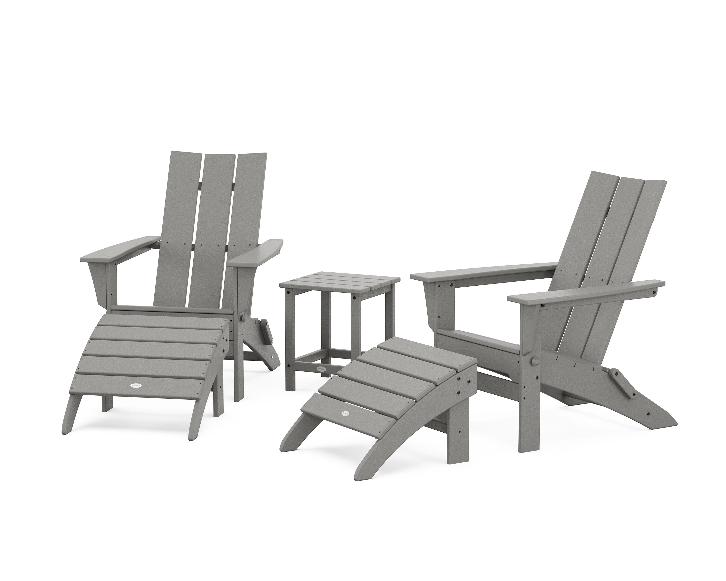 Modern Folding Adirondack Chair 5-Piece Set with Ottomans and 18" Side Table