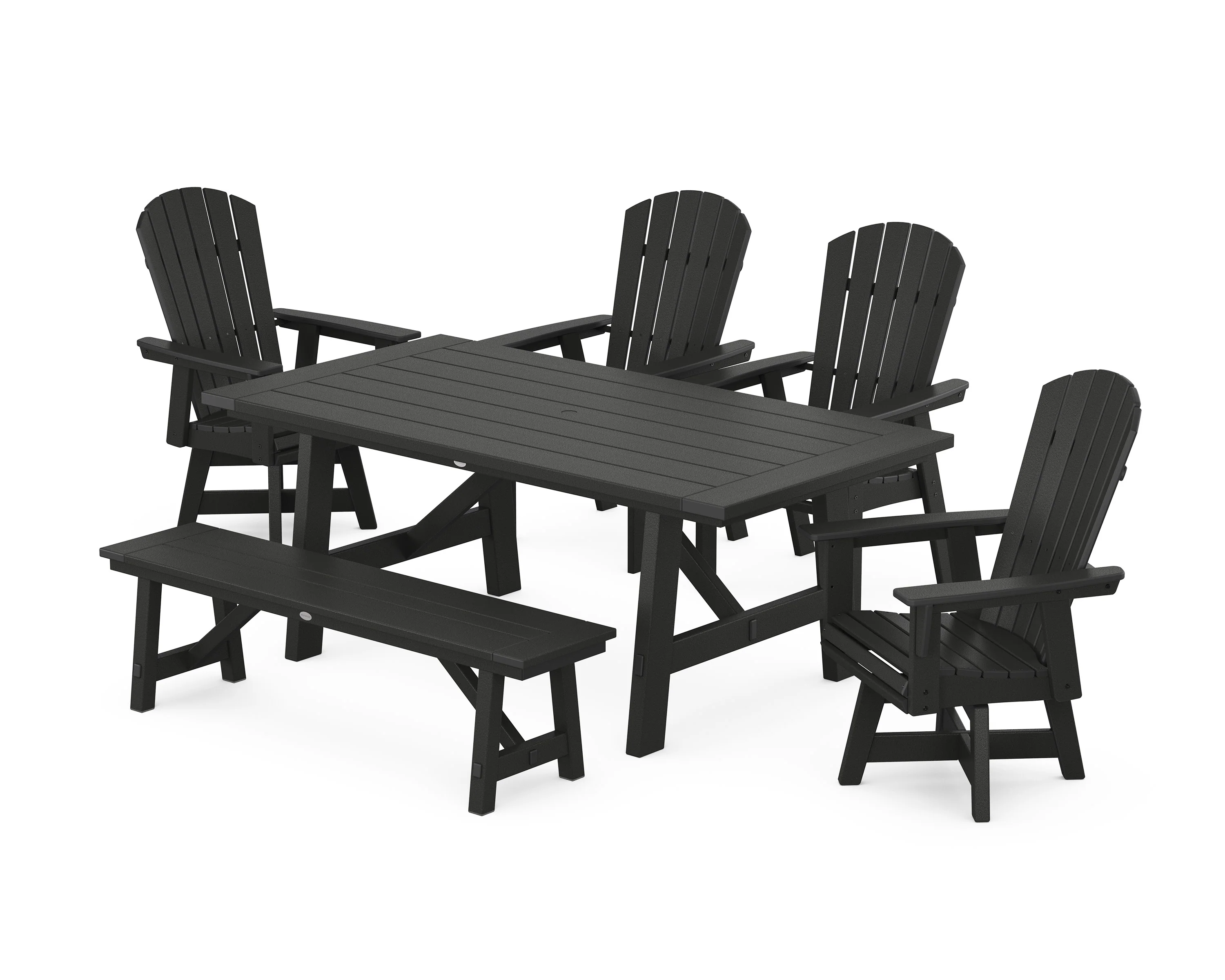 Nautical Adirondack Swivel 6-Piece Rustic Farmhouse Dining Set With Trestle Legs - Image 10