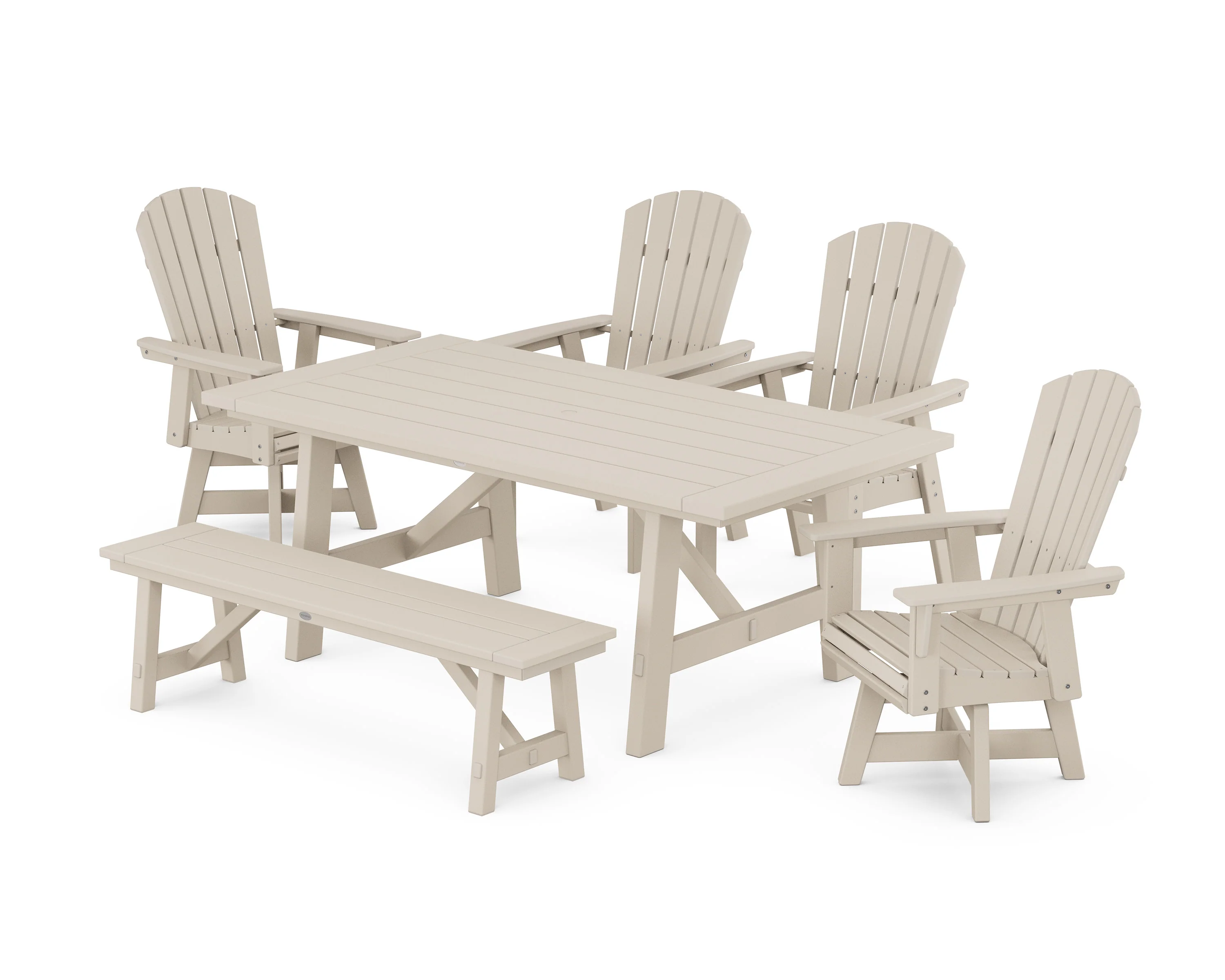 Nautical Adirondack Swivel 6-Piece Rustic Farmhouse Dining Set With Trestle Legs - Image 11