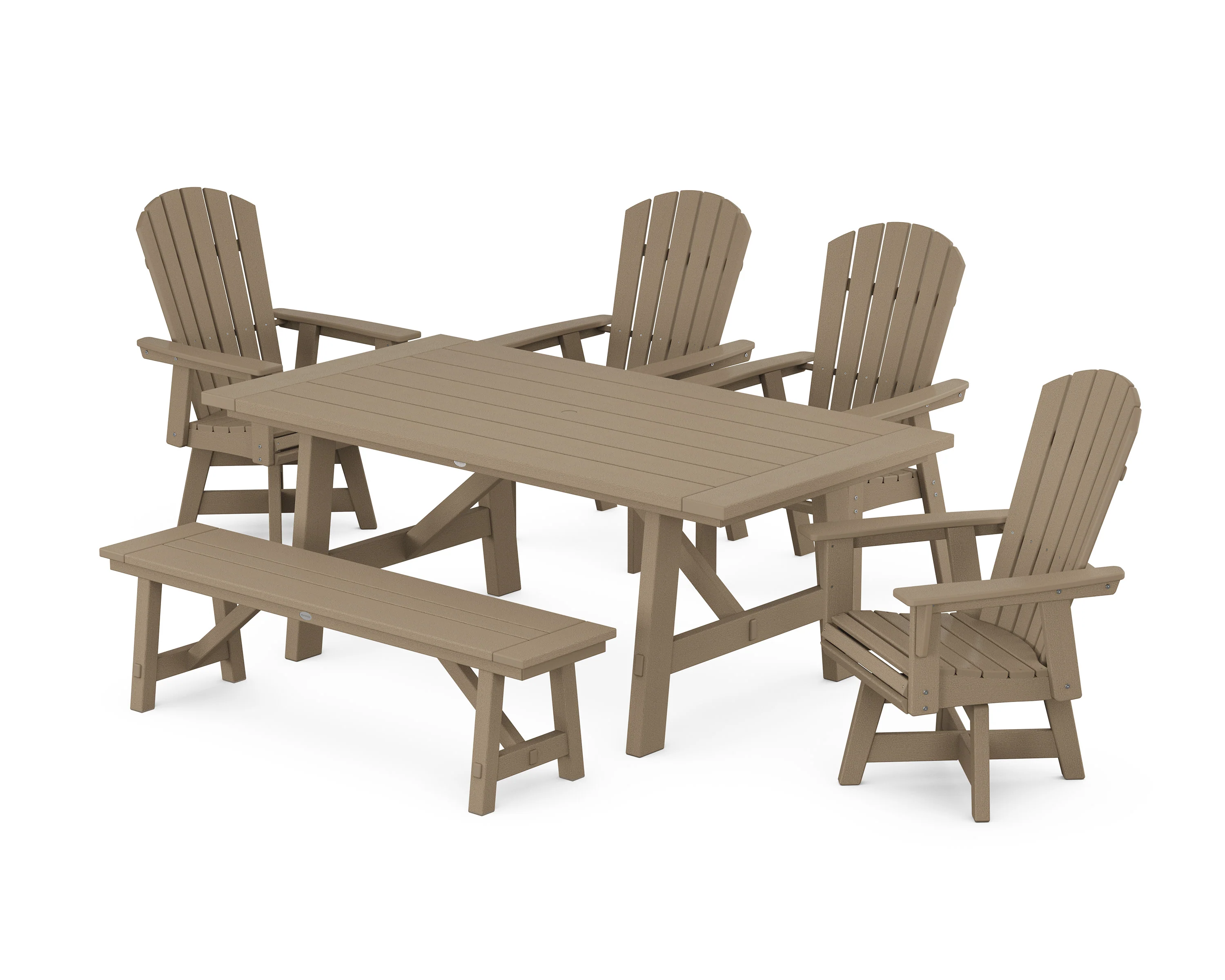 Nautical Adirondack Swivel 6-Piece Rustic Farmhouse Dining Set With Trestle Legs - Image 12