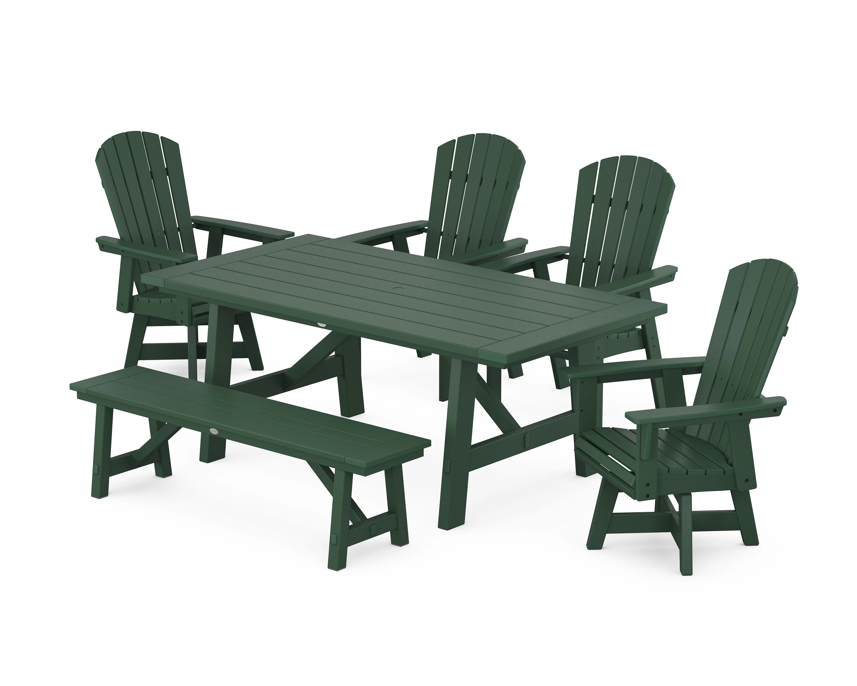 Nautical Adirondack Swivel 6-Piece Rustic Farmhouse Dining Set With Trestle Legs - Image 4
