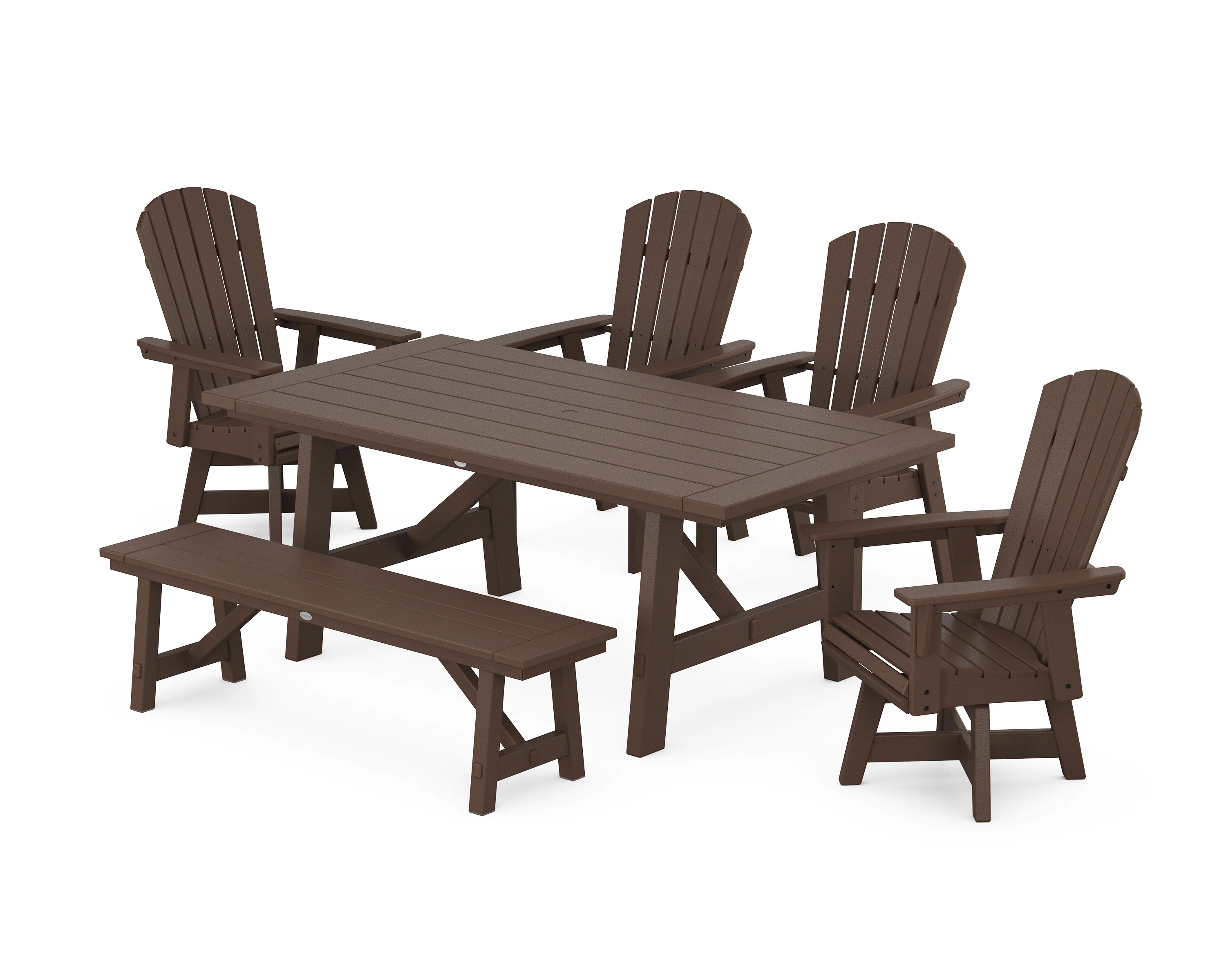 Nautical Adirondack Swivel 6-Piece Rustic Farmhouse Dining Set With Trestle Legs - Image 5