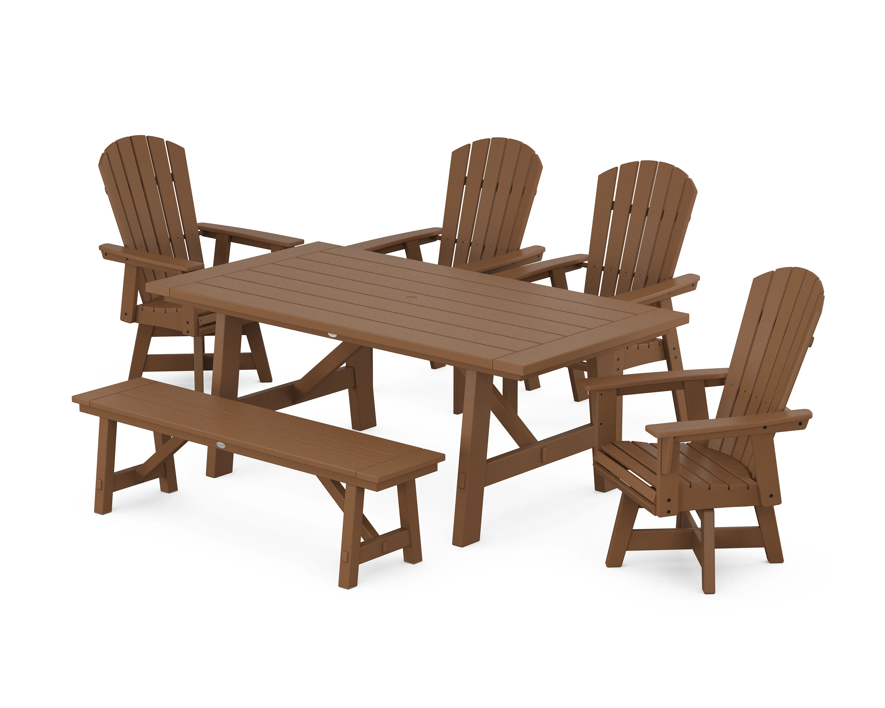 Nautical Adirondack Swivel 6-Piece Rustic Farmhouse Dining Set With Trestle Legs - Image 6