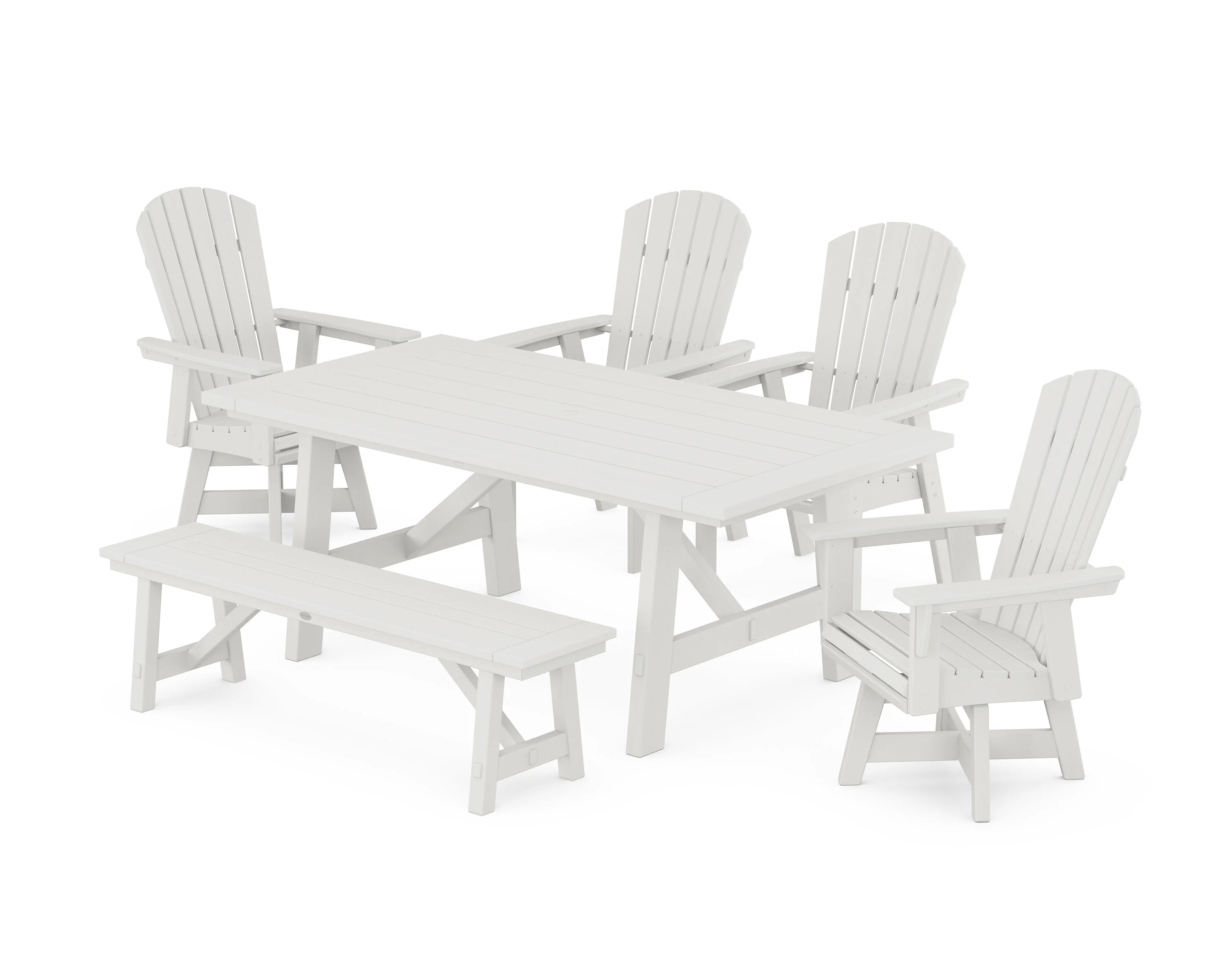 Nautical Adirondack Swivel 6-Piece Rustic Farmhouse Dining Set With Trestle Legs - Image 7