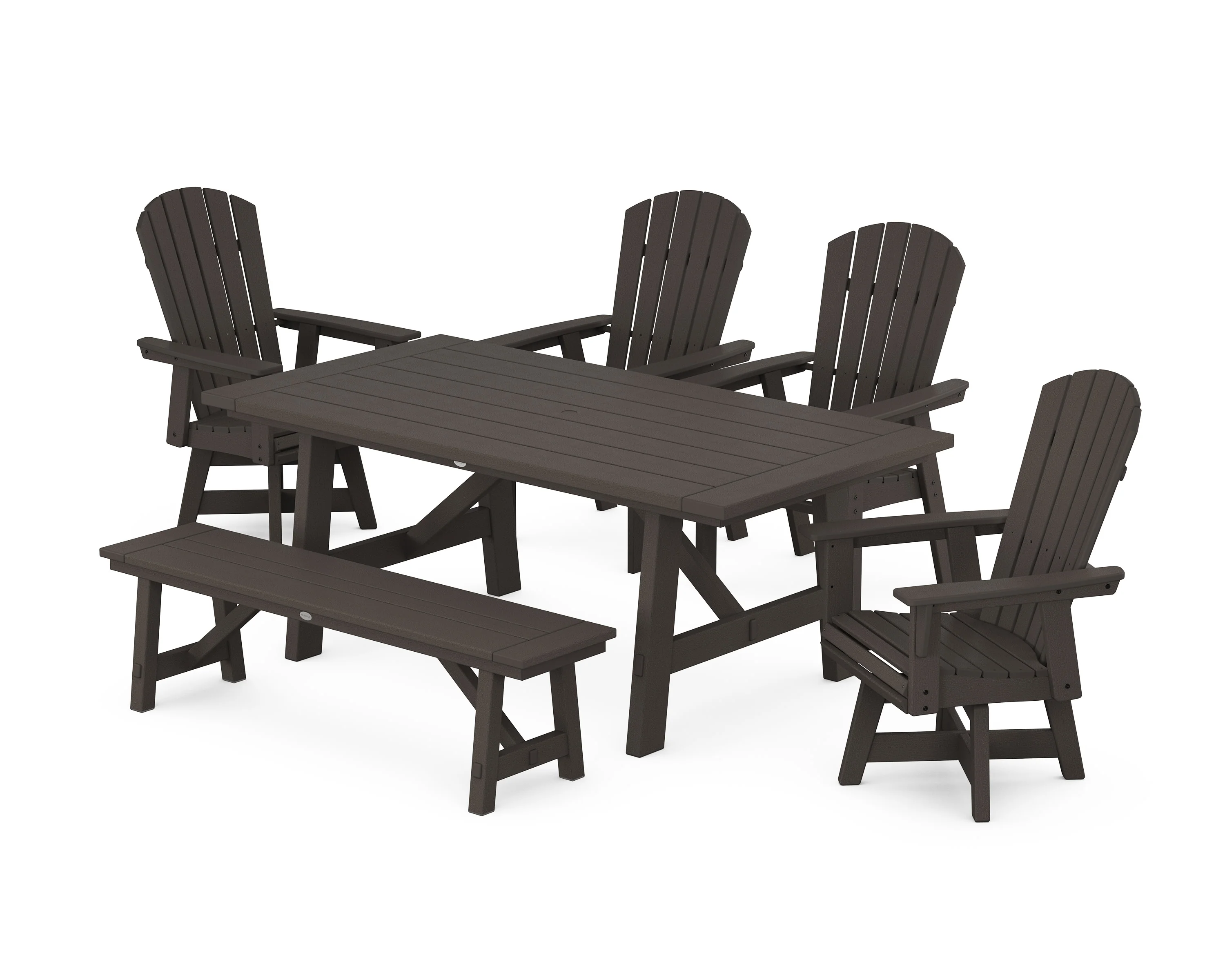 Nautical Adirondack Swivel 6-Piece Rustic Farmhouse Dining Set With Trestle Legs - Image 8