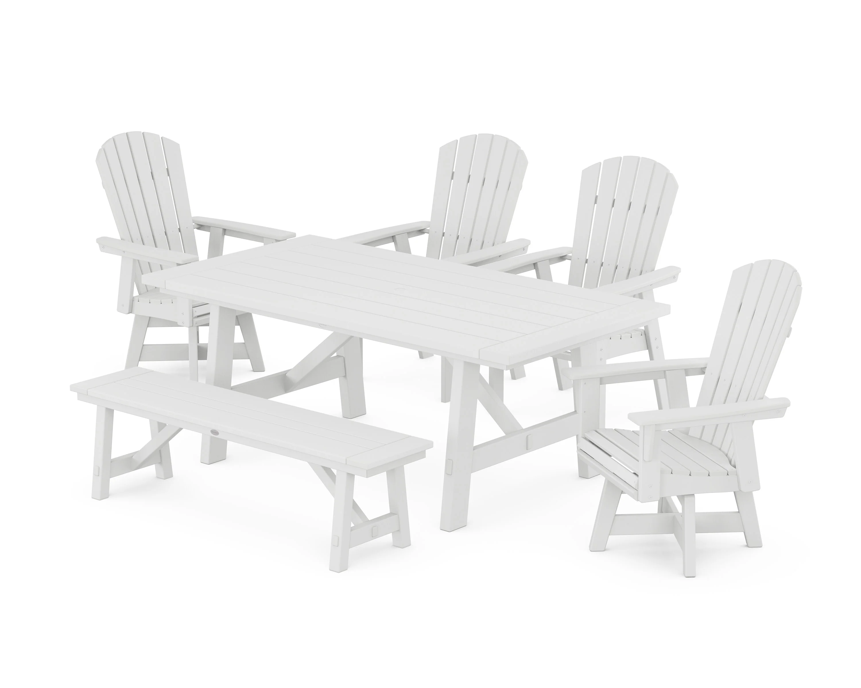Nautical Adirondack Swivel 6-Piece Rustic Farmhouse Dining Set With Trestle Legs - Image 9