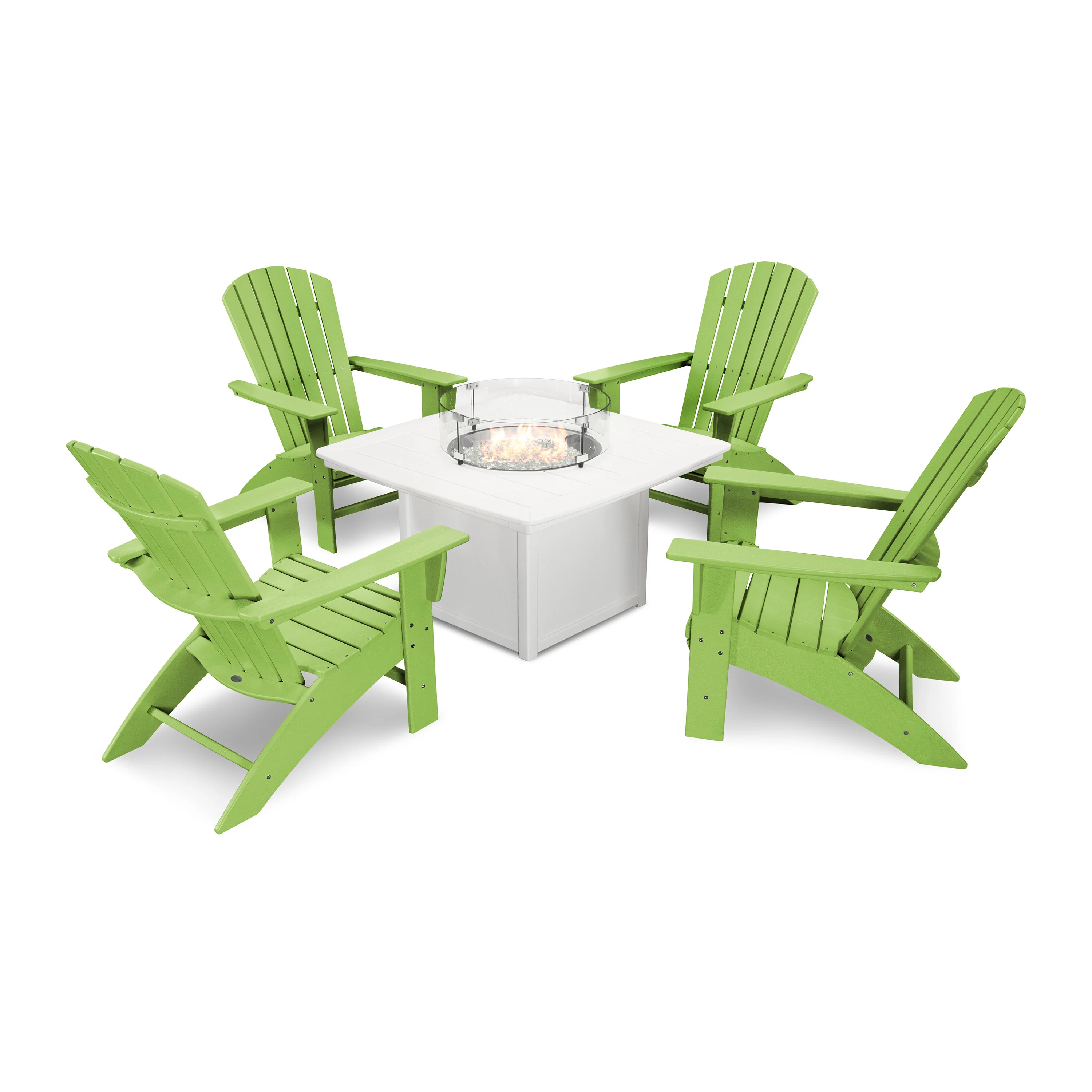 Nautical Curveback Adirondack 5-Piece Conversation Set with Fire Pit Table - Image 11