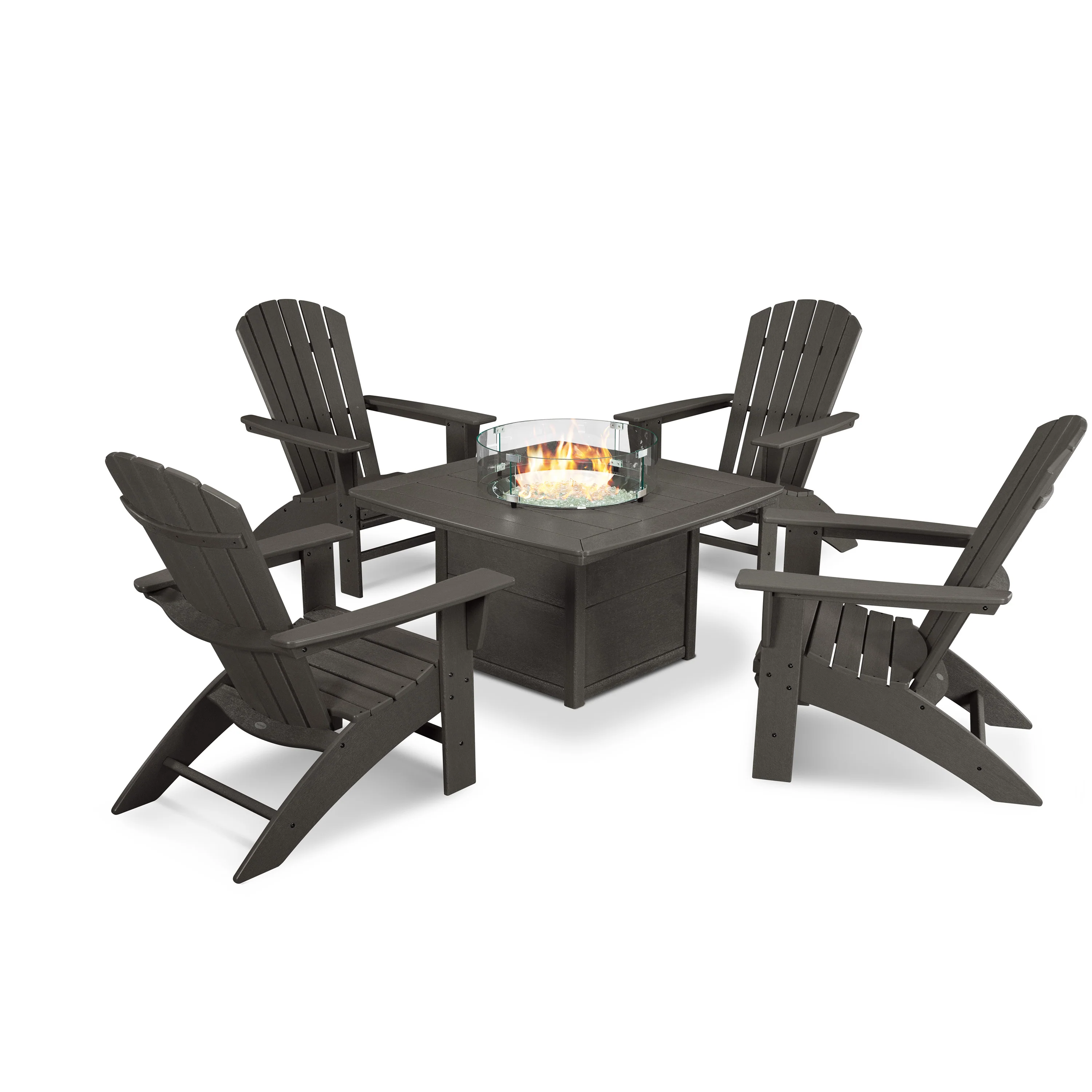 Nautical Curveback Adirondack 5-Piece Conversation Set with Fire Pit Table - Image 12