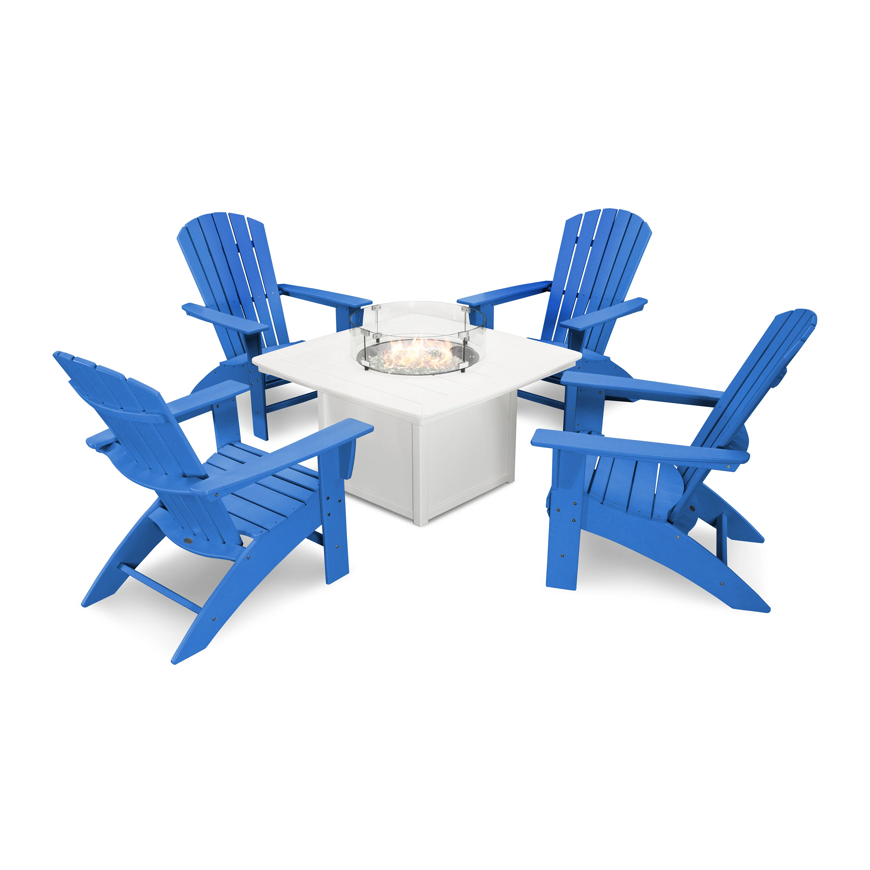 Nautical Curveback Adirondack 5-Piece Conversation Set with Fire Pit Table - Image 14