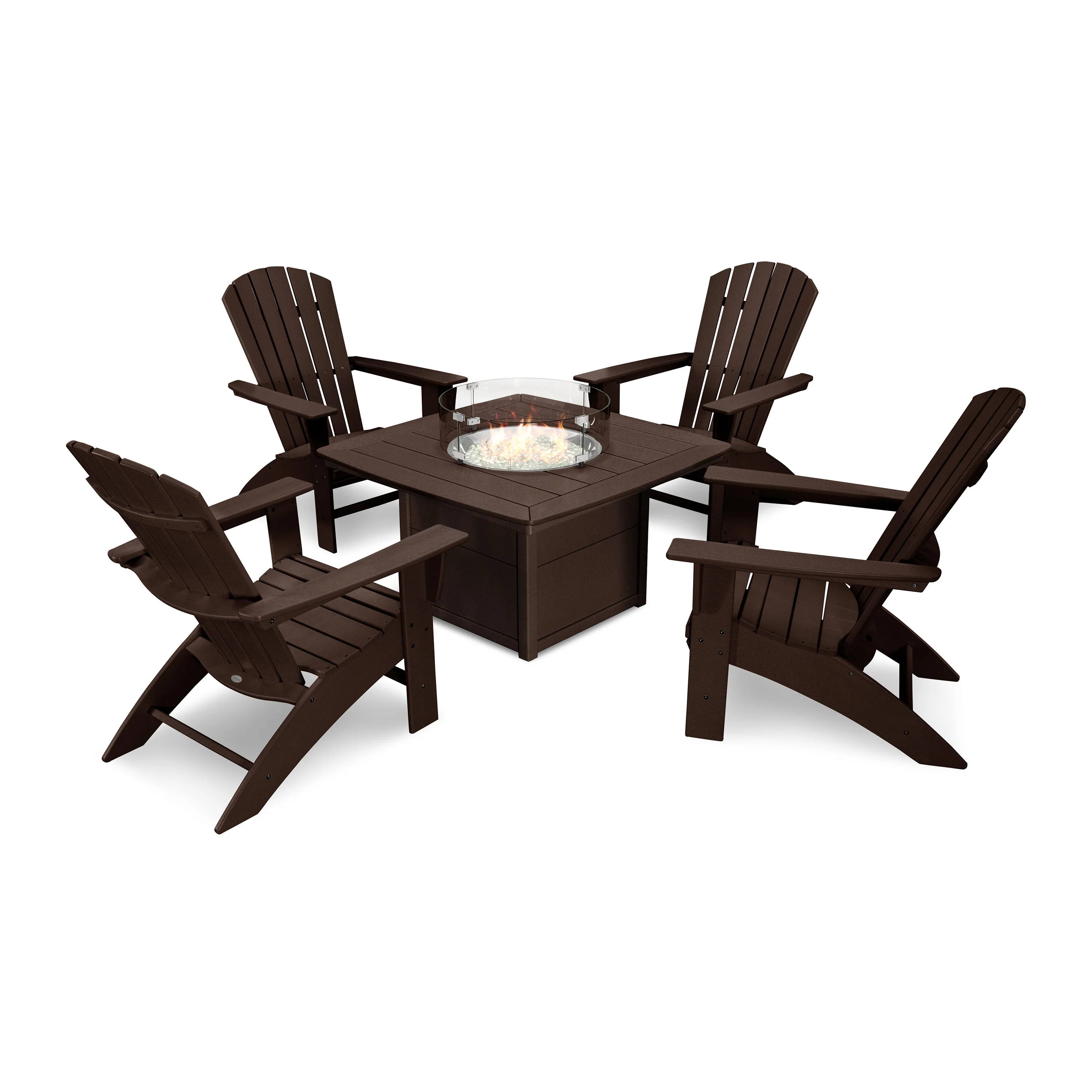Nautical Curveback Adirondack 5-Piece Conversation Set with Fire Pit Table - Image 16