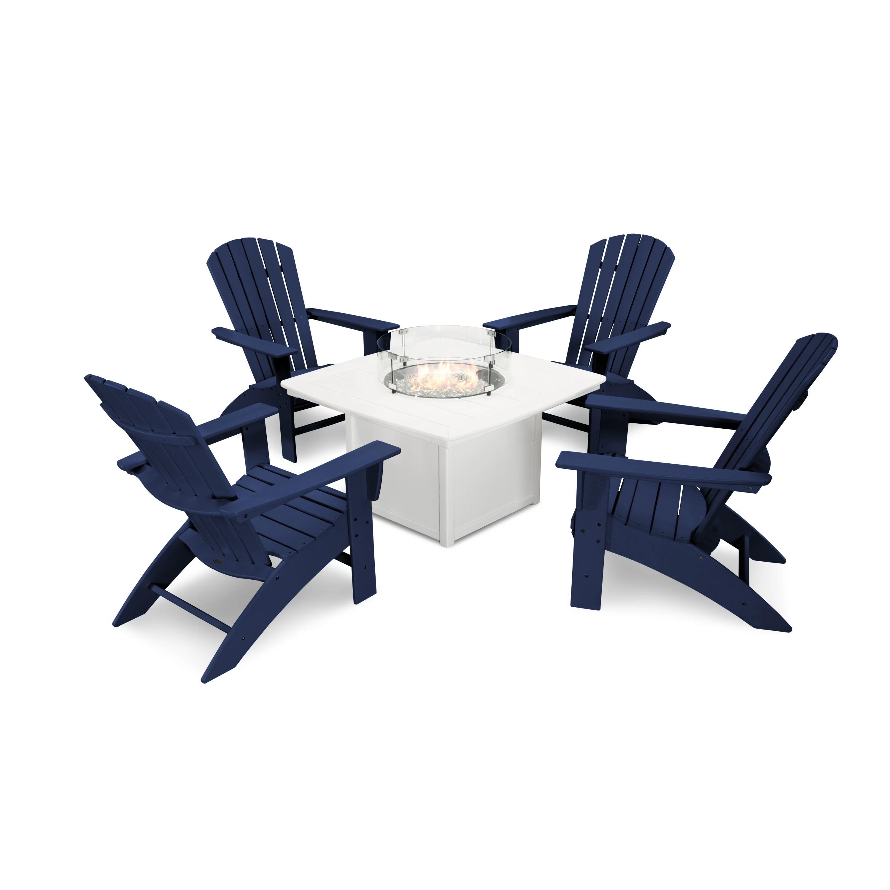 Nautical Curveback Adirondack 5-Piece Conversation Set with Fire Pit Table - Image 18