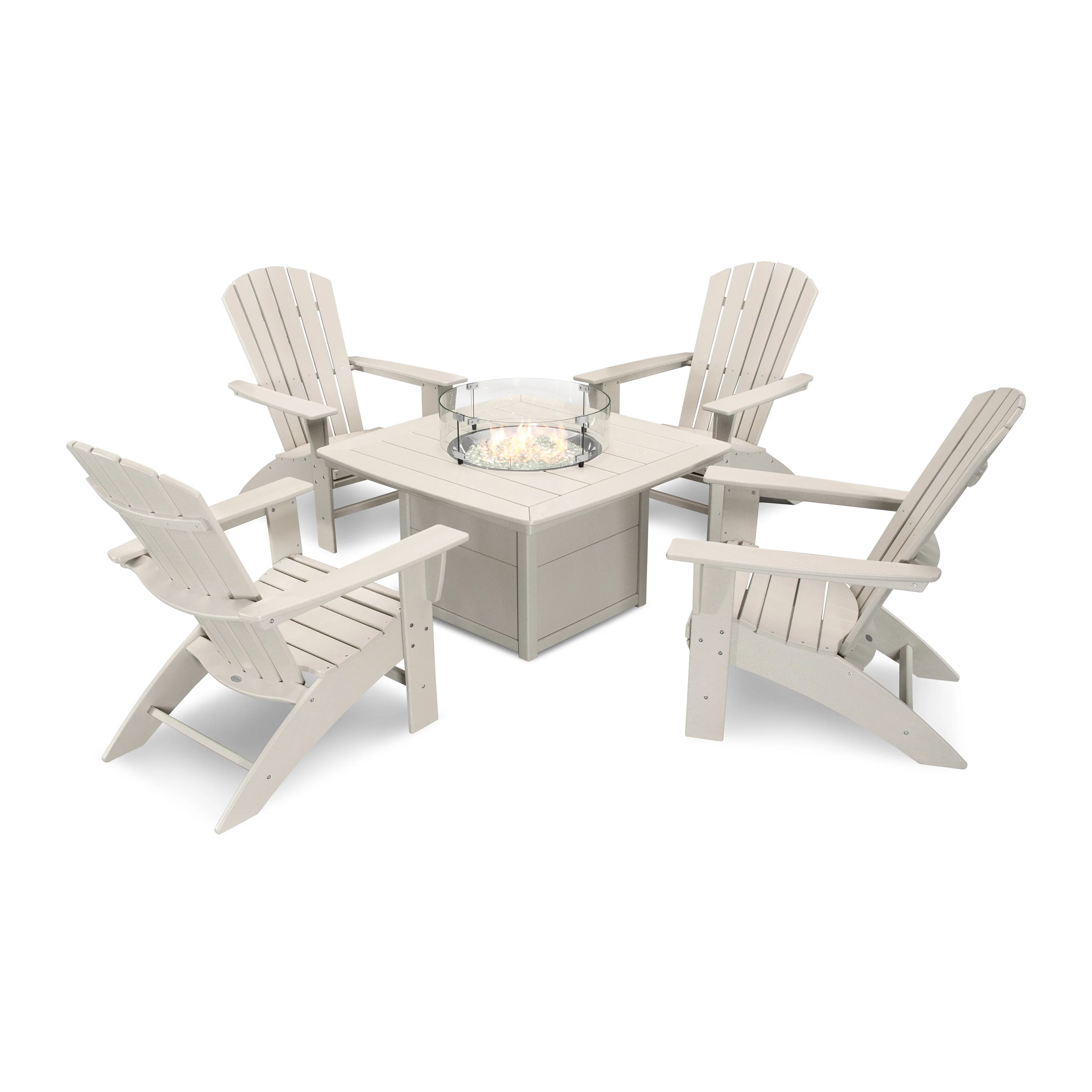 Nautical Curveback Adirondack 5-Piece Conversation Set with Fire Pit Table - Image 20