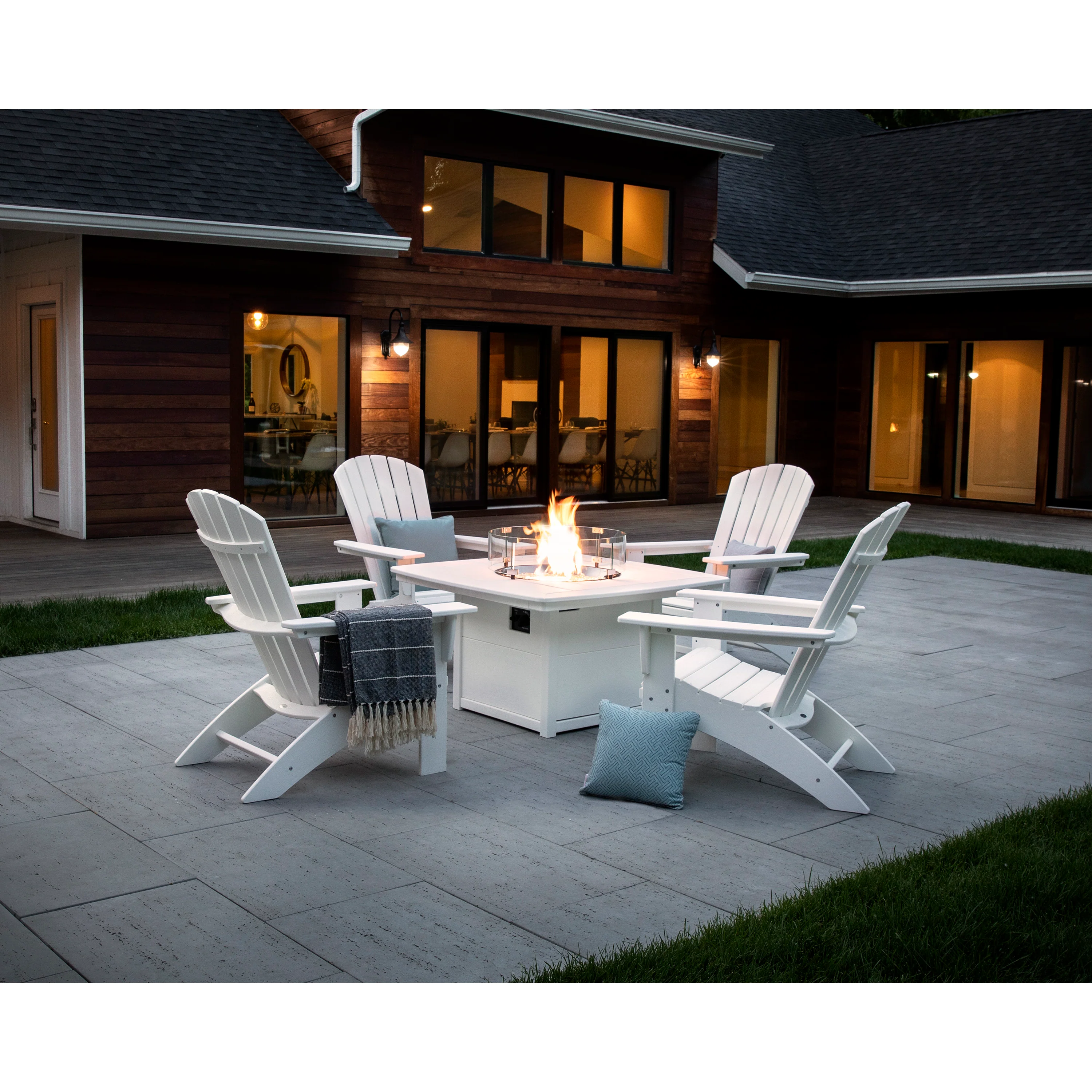 Nautical Curveback Adirondack 5-Piece Conversation Set with Fire Pit Table - Image 3