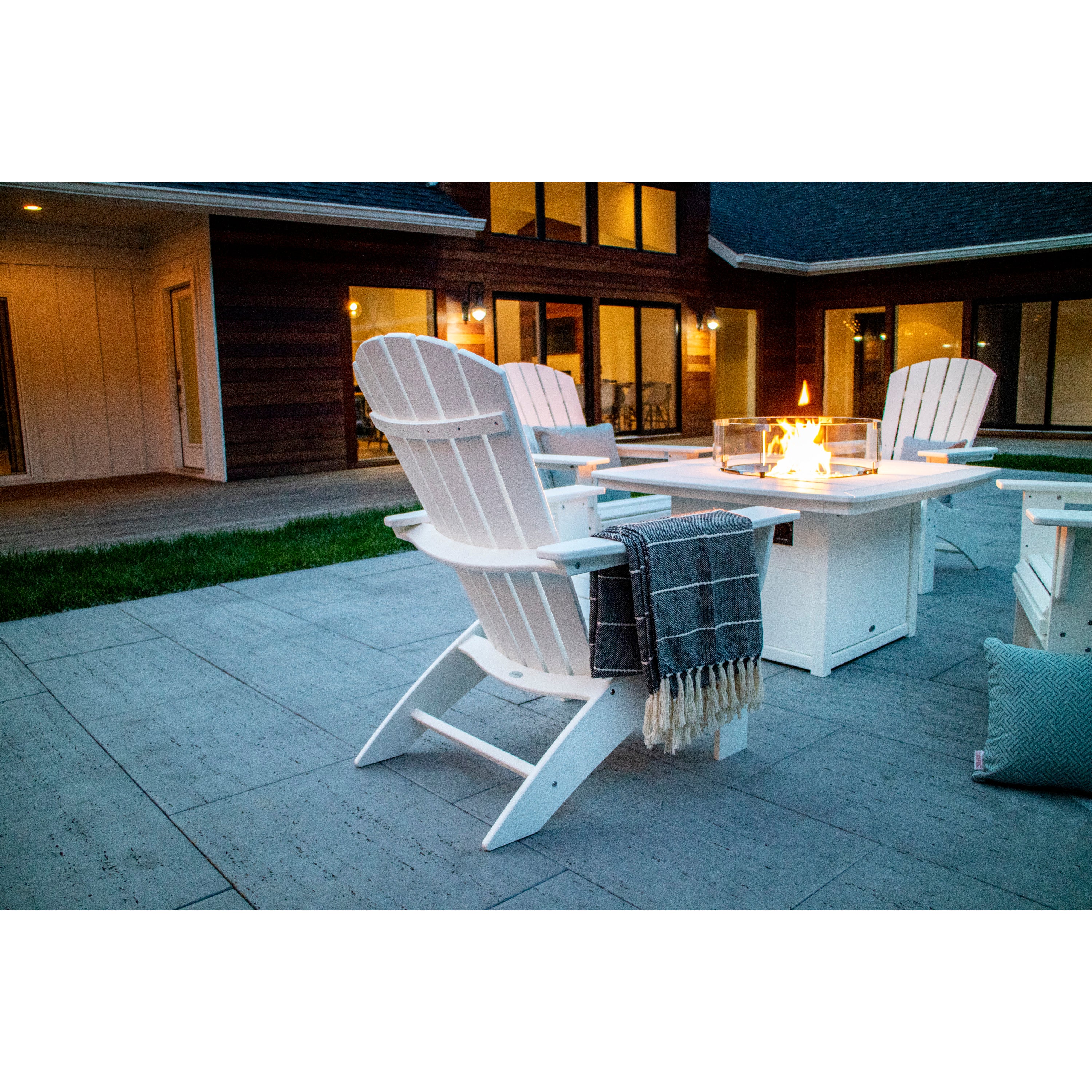 Nautical Curveback Adirondack 5-Piece Conversation Set with Fire Pit Table - Image 4