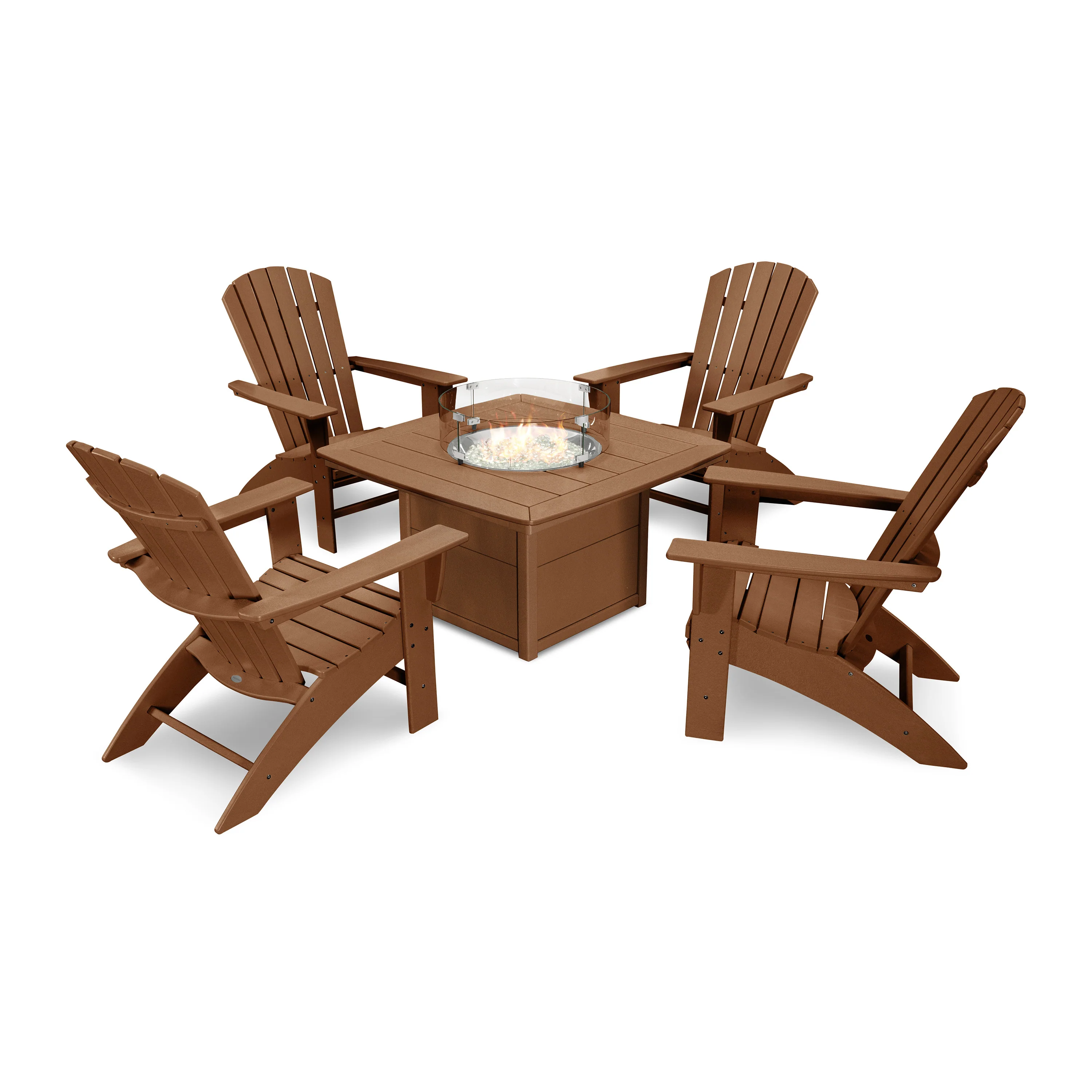 Nautical Curveback Adirondack 5-Piece Conversation Set with Fire Pit Table - Image 5