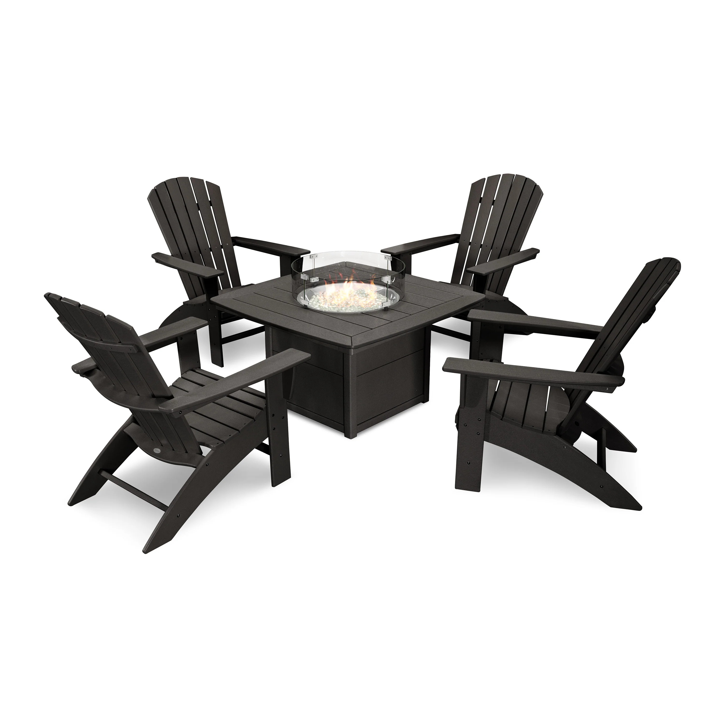 Nautical Curveback Adirondack 5-Piece Conversation Set with Fire Pit Table - Image 6