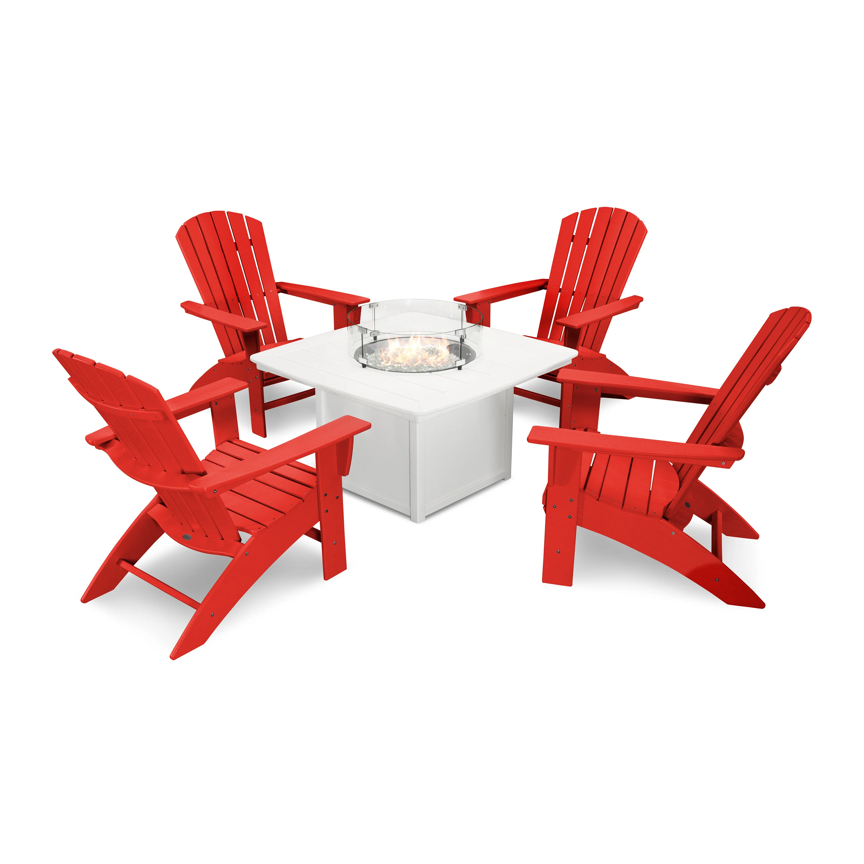 Nautical Curveback Adirondack 5-Piece Conversation Set with Fire Pit Table - Image 7