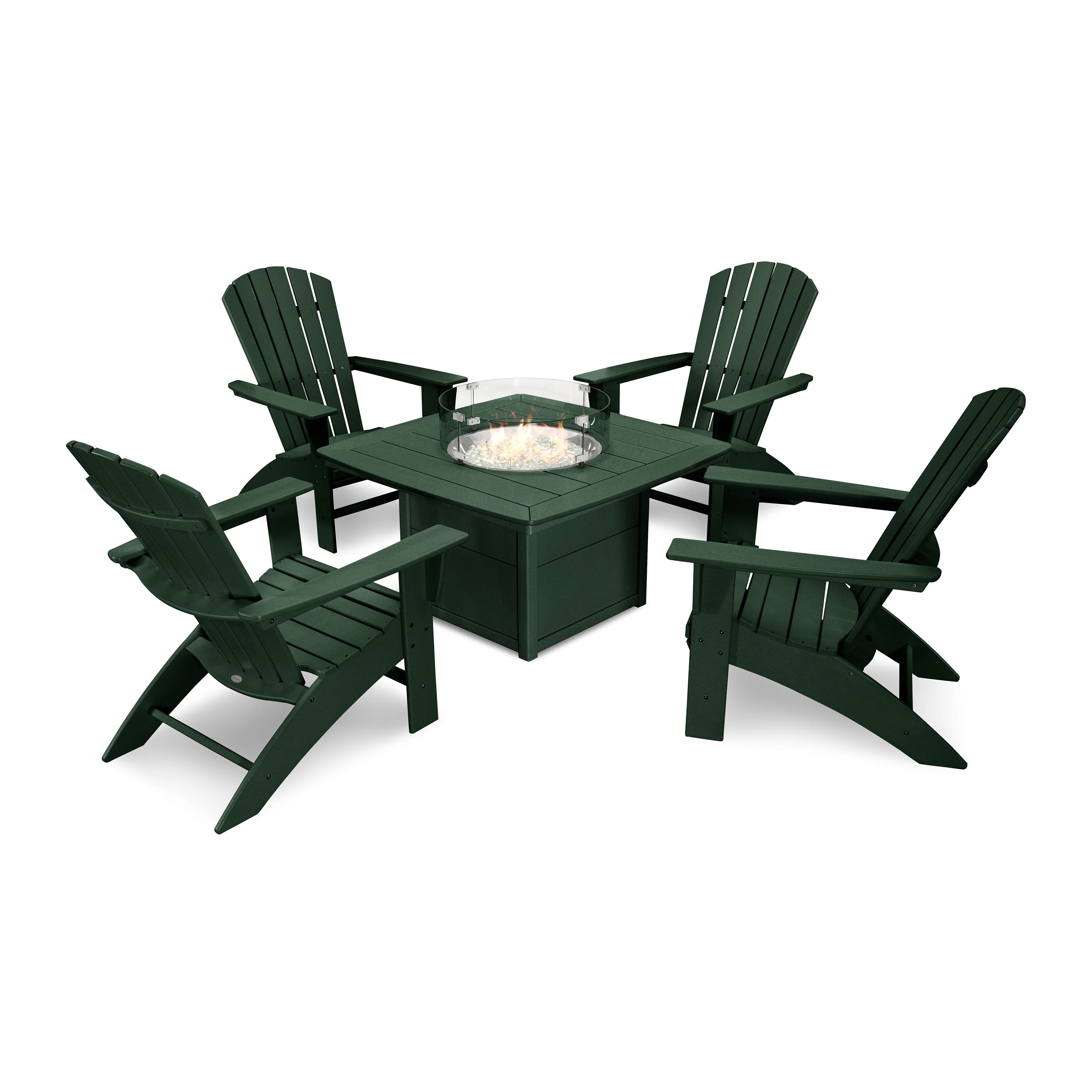 Nautical Curveback Adirondack 5-Piece Conversation Set with Fire Pit Table - Image 8