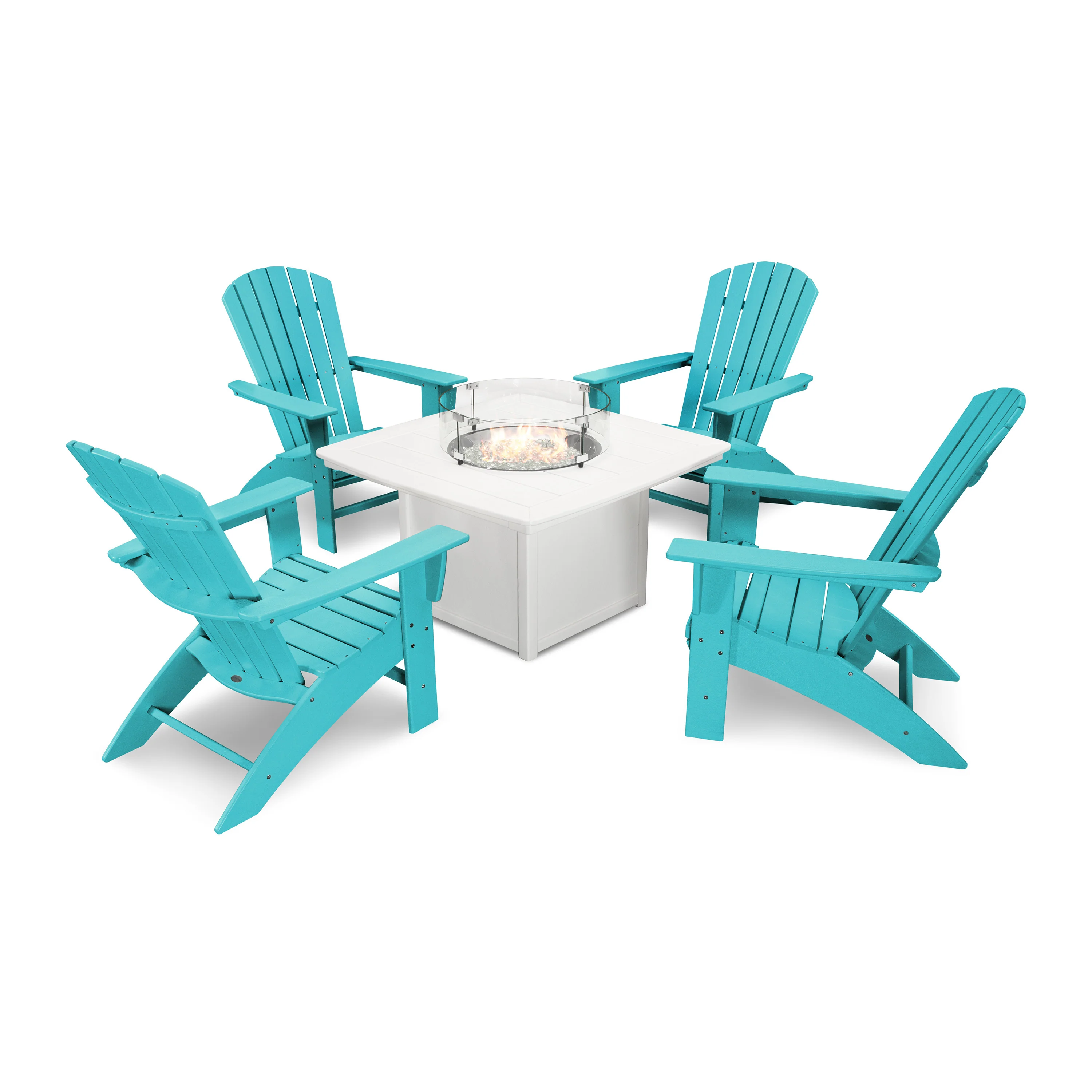 Nautical Curveback Adirondack 5-Piece Conversation Set with Fire Pit Table - Image 9
