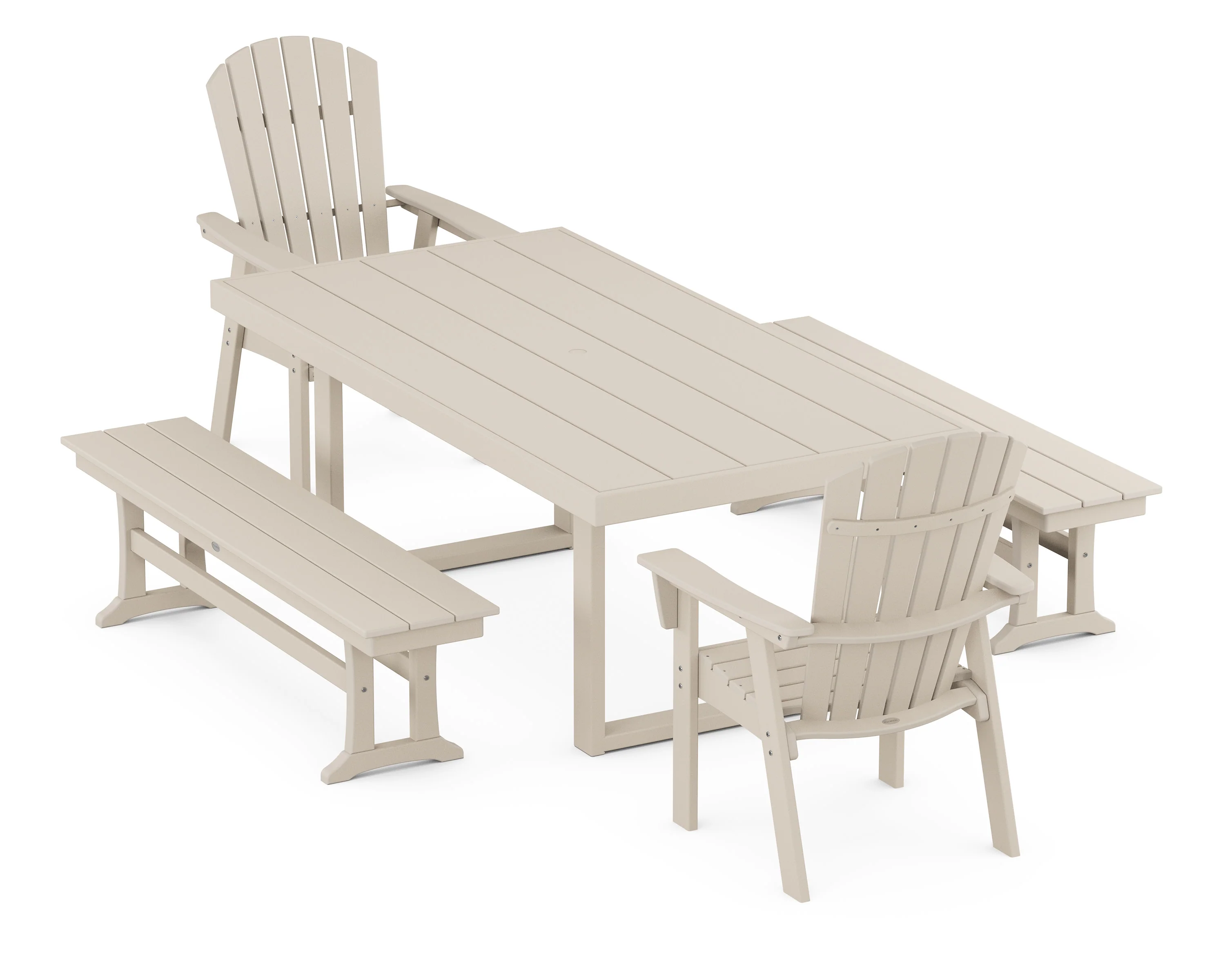 Nautical Curveback Adirondack 5-Piece Dining Set with Benches - Image 10