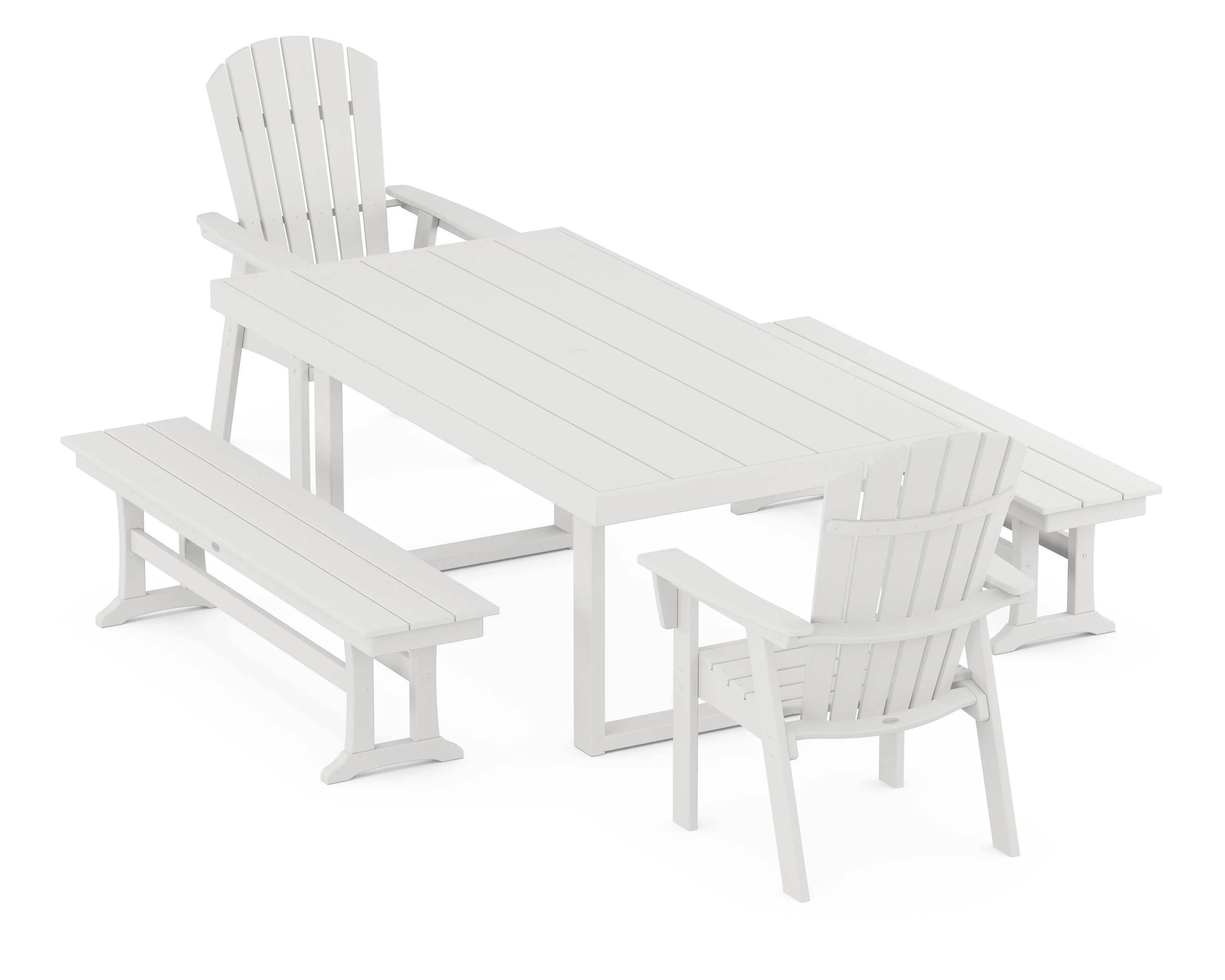 Nautical Curveback Adirondack 5-Piece Dining Set with Benches - Image 11