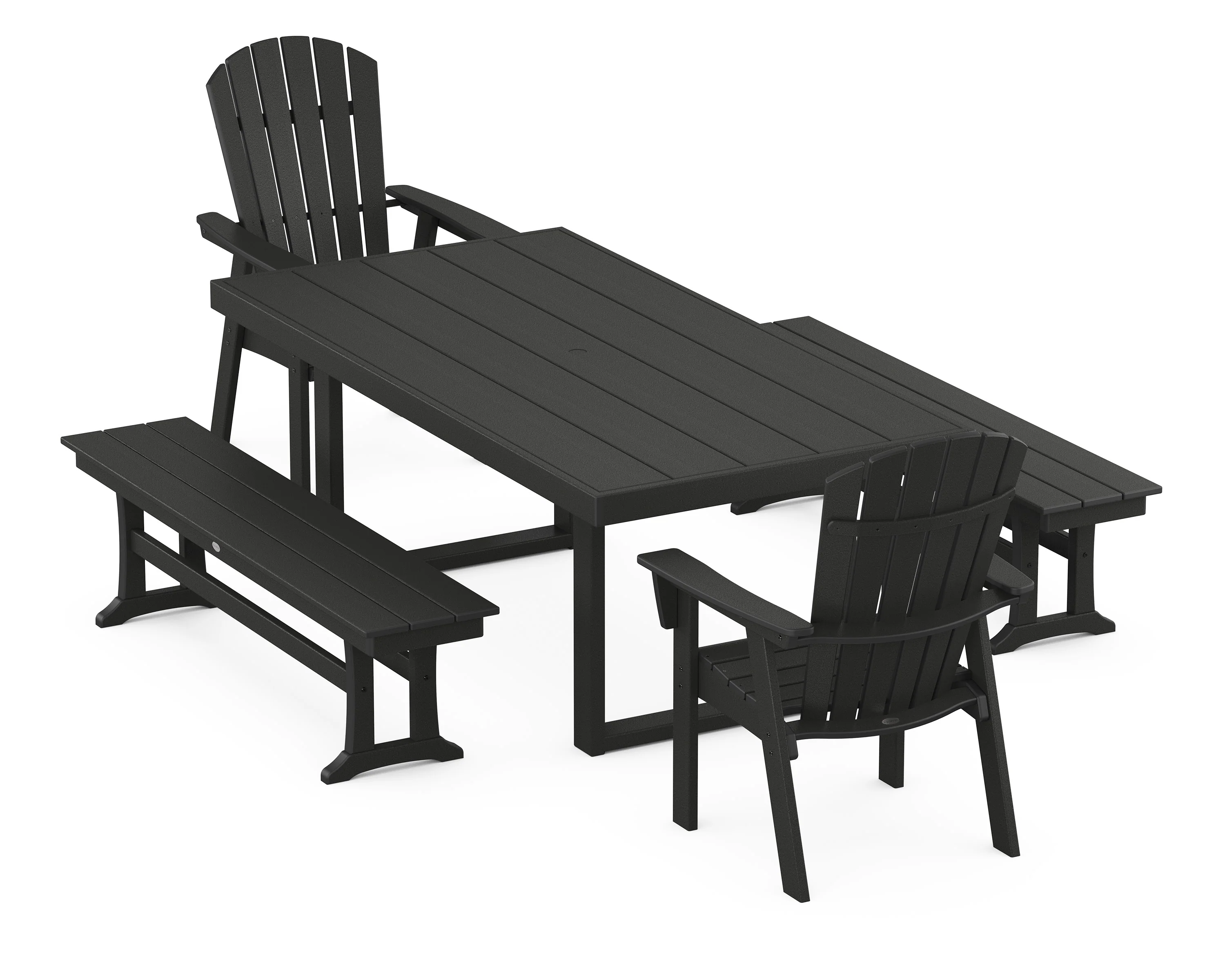Nautical Curveback Adirondack 5-Piece Dining Set with Benches - Image 12