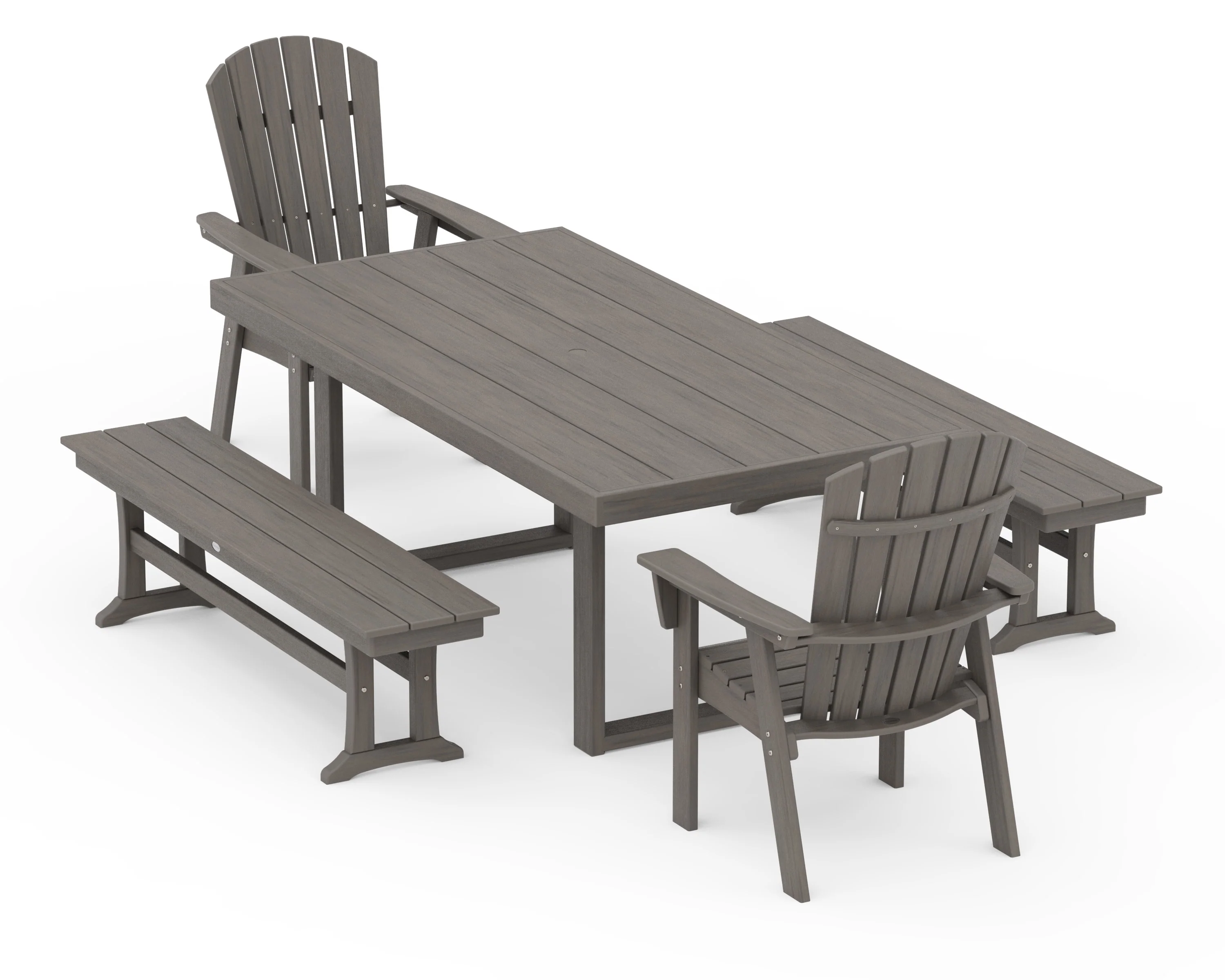 Nautical Curveback Adirondack 5-Piece Dining Set with Benches - Image 13