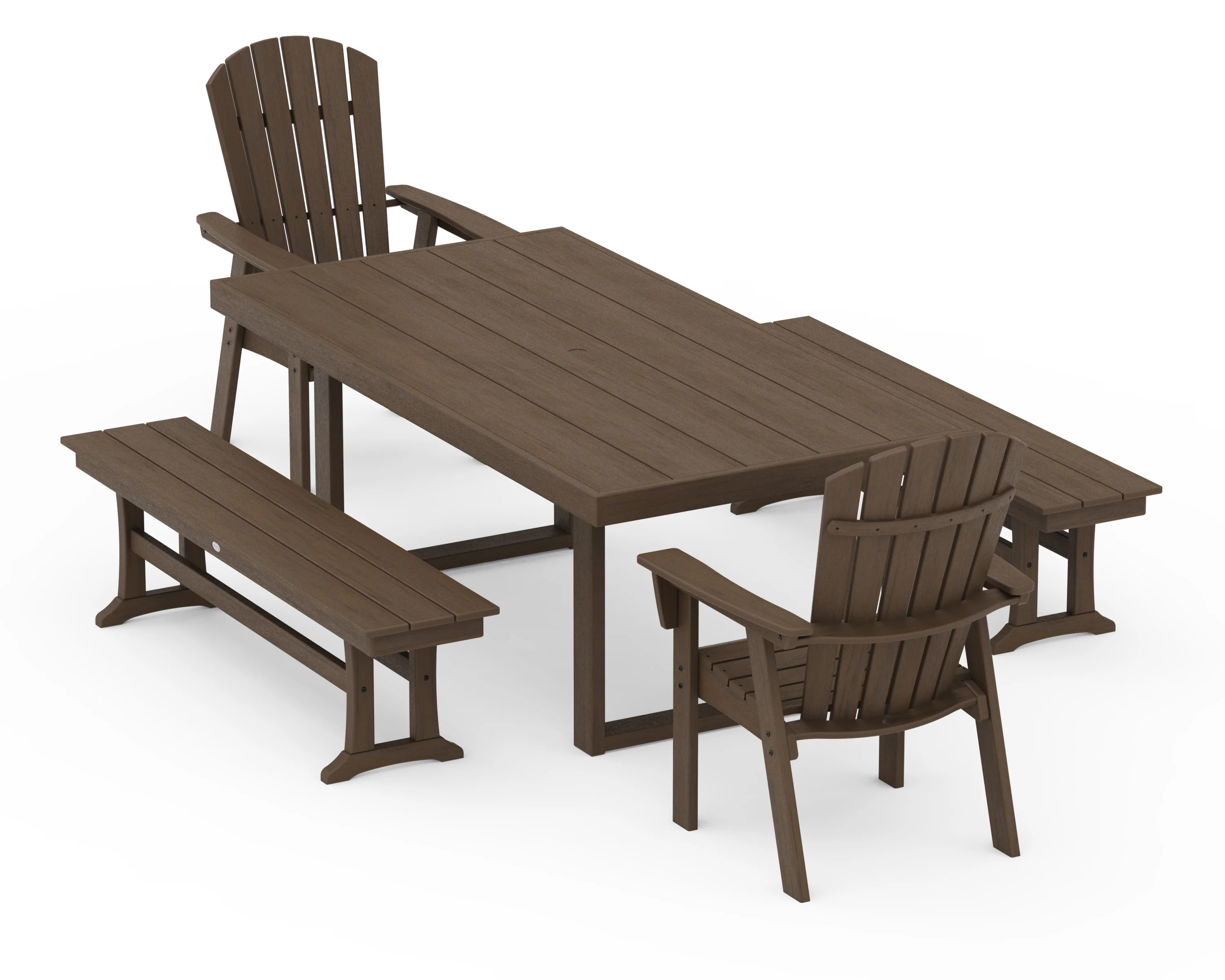 Nautical Curveback Adirondack 5-Piece Dining Set with Benches - Image 14