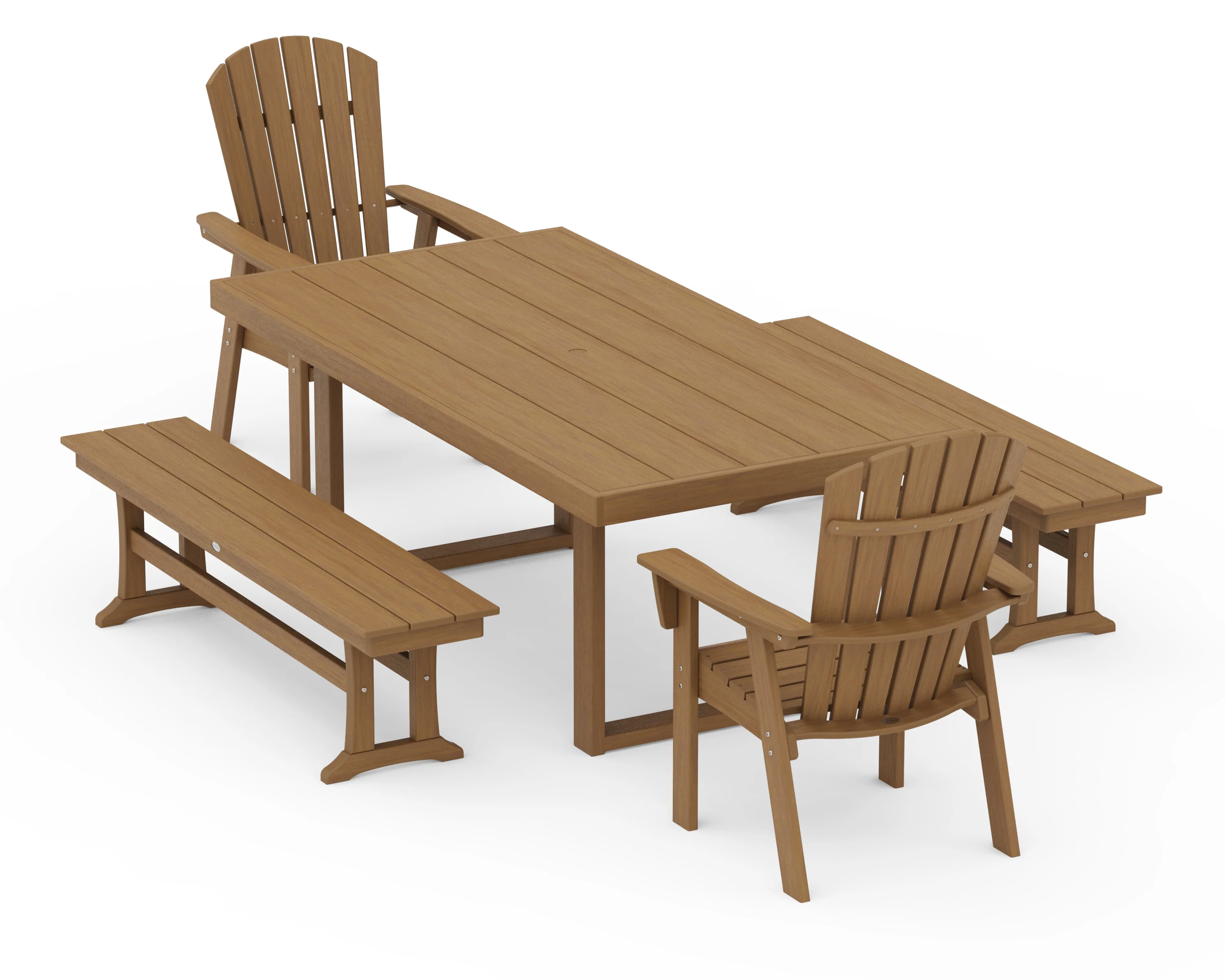 Nautical Curveback Adirondack 5-Piece Dining Set with Benches - Image 15