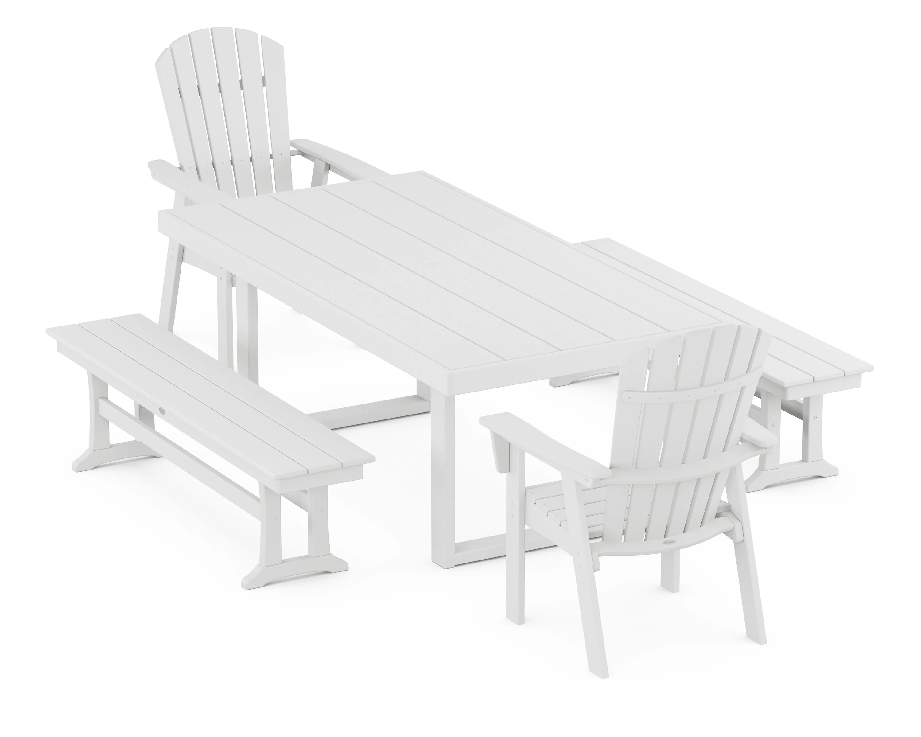 Nautical Curveback Adirondack 5-Piece Dining Set with Benches - Image 6