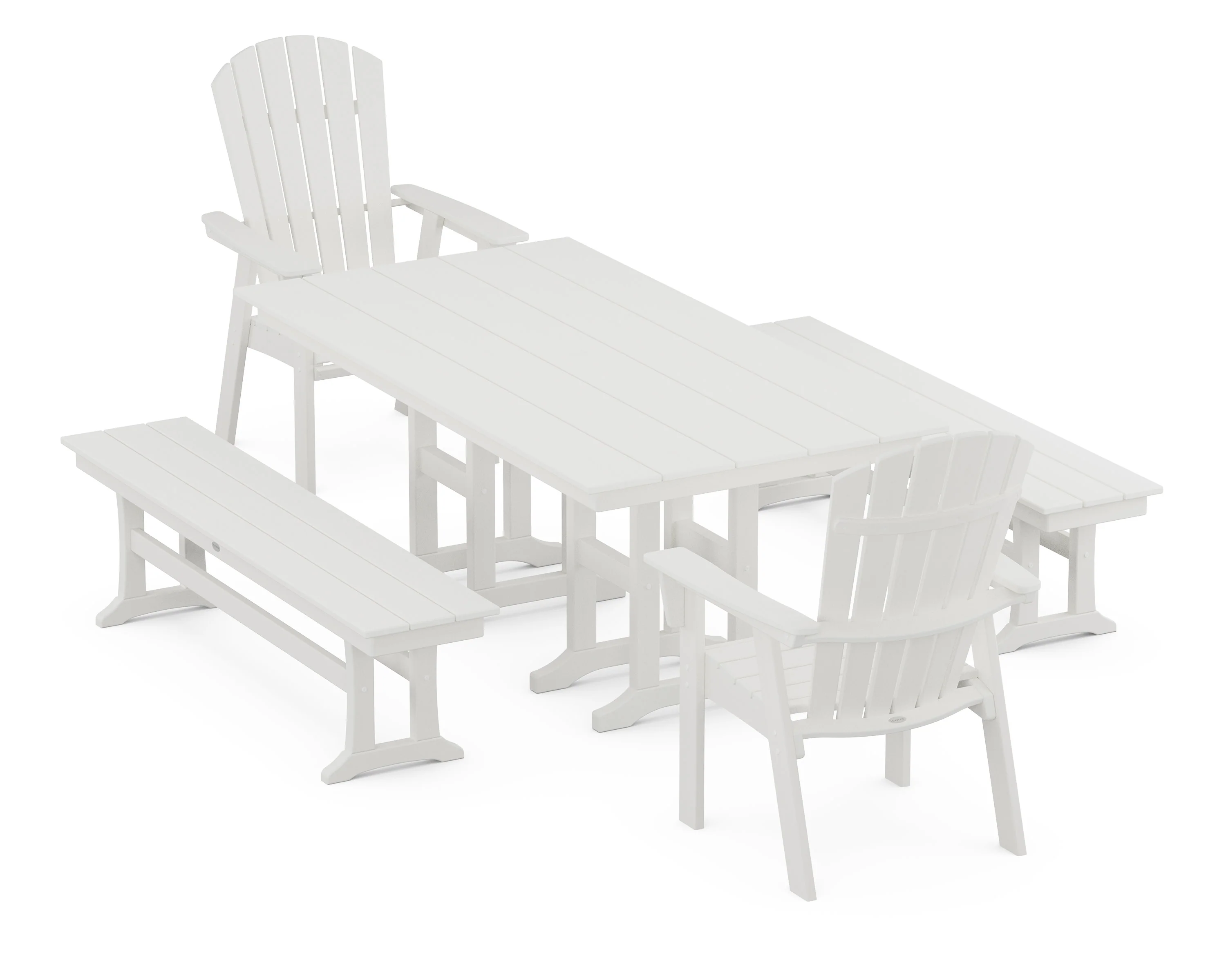 Nautical Curveback Adirondack 5-Piece Farmhouse Dining Set with Benches - Image 10