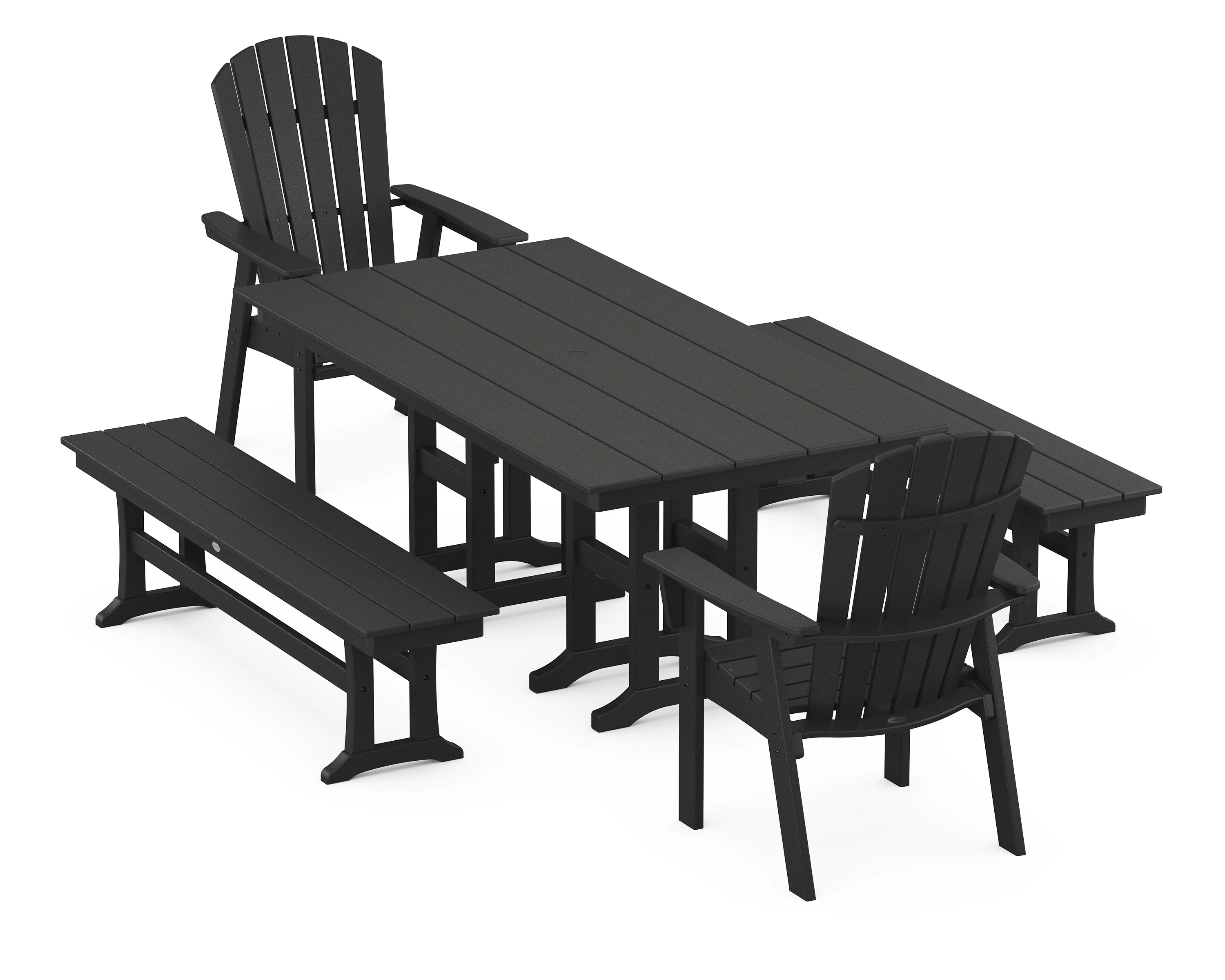 Nautical Curveback Adirondack 5-Piece Farmhouse Dining Set with Benches - Image 11
