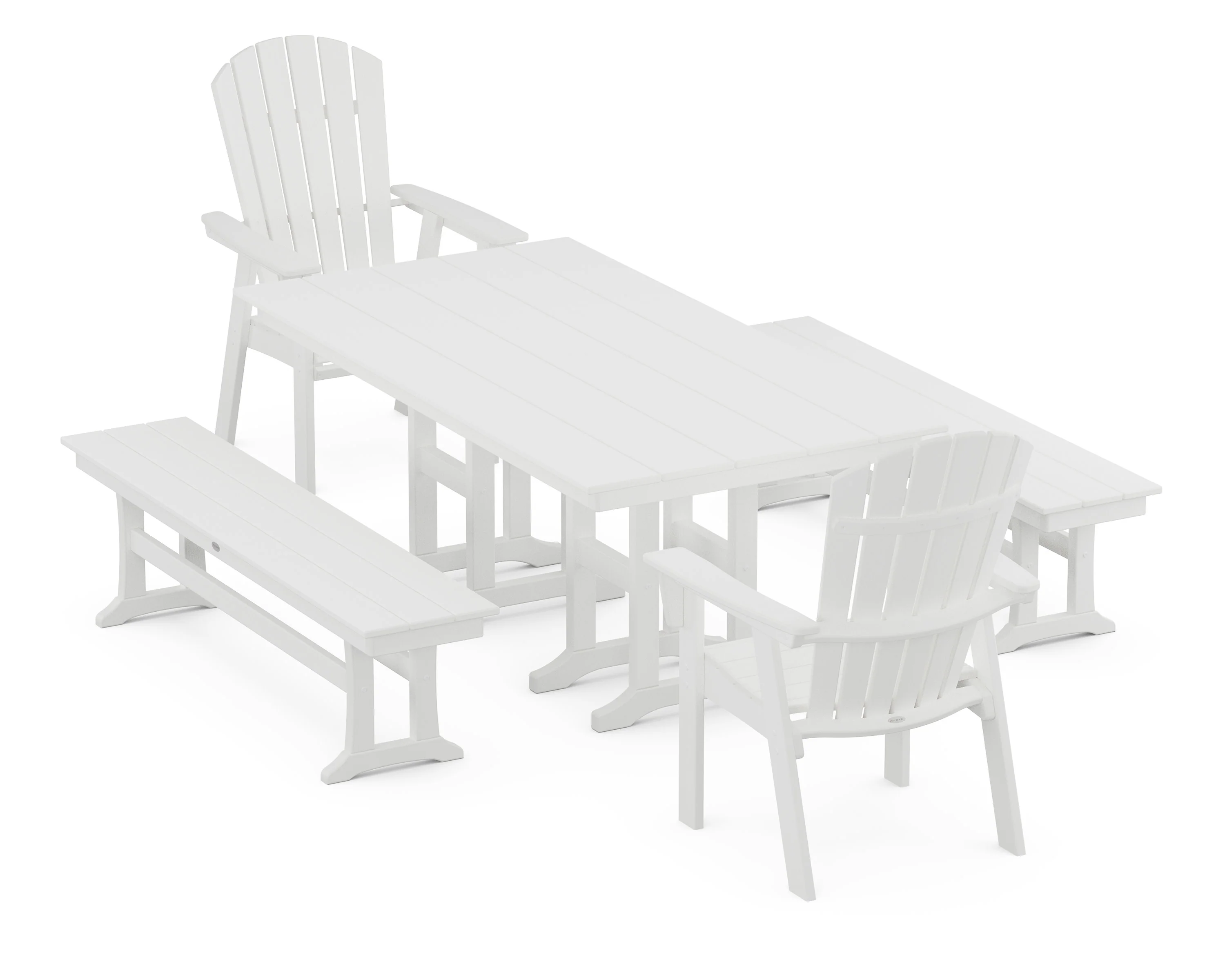 Nautical Curveback Adirondack 5-Piece Farmhouse Dining Set with Benches - Image 12
