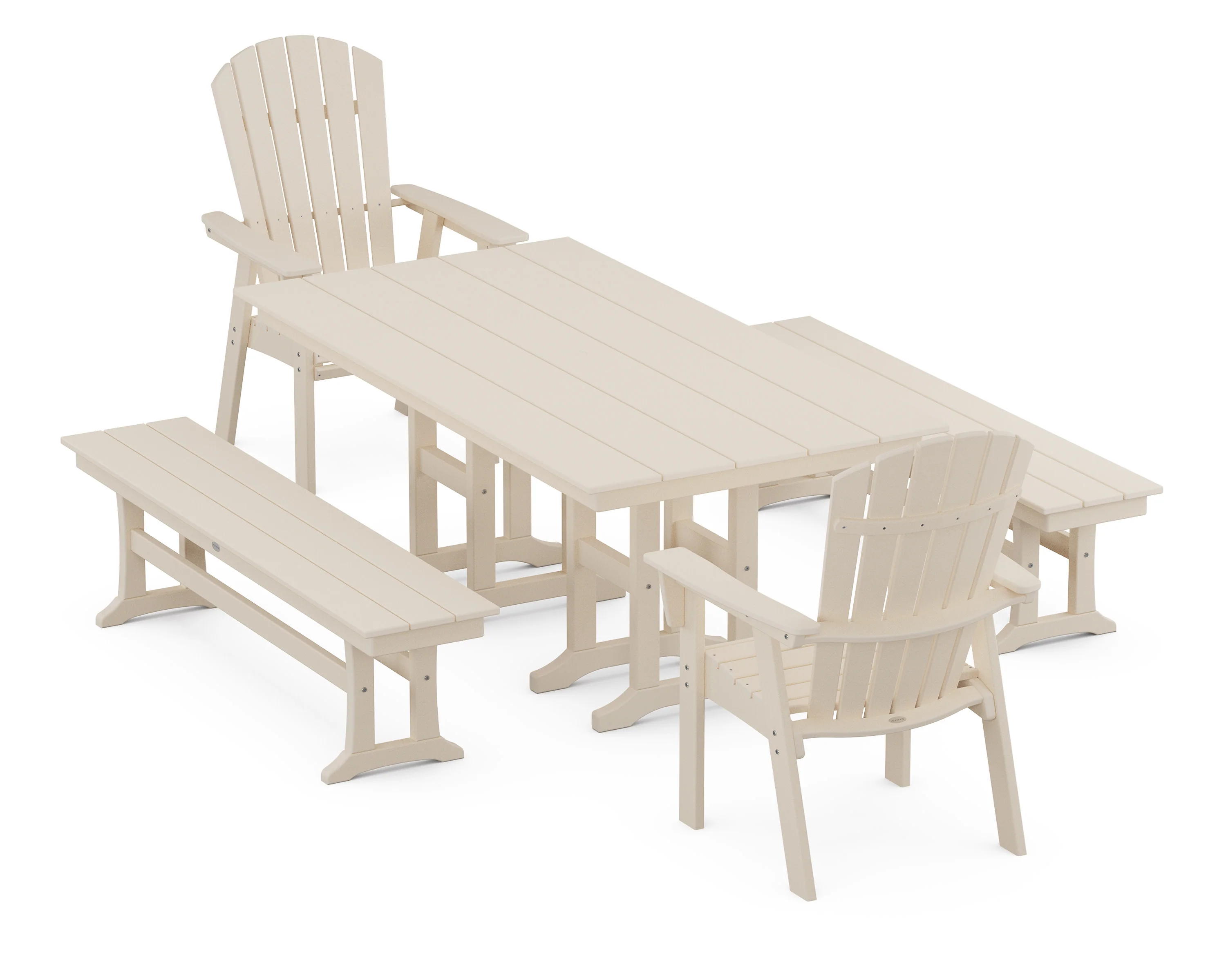 Nautical Curveback Adirondack 5-Piece Farmhouse Dining Set with Benches - Image 4